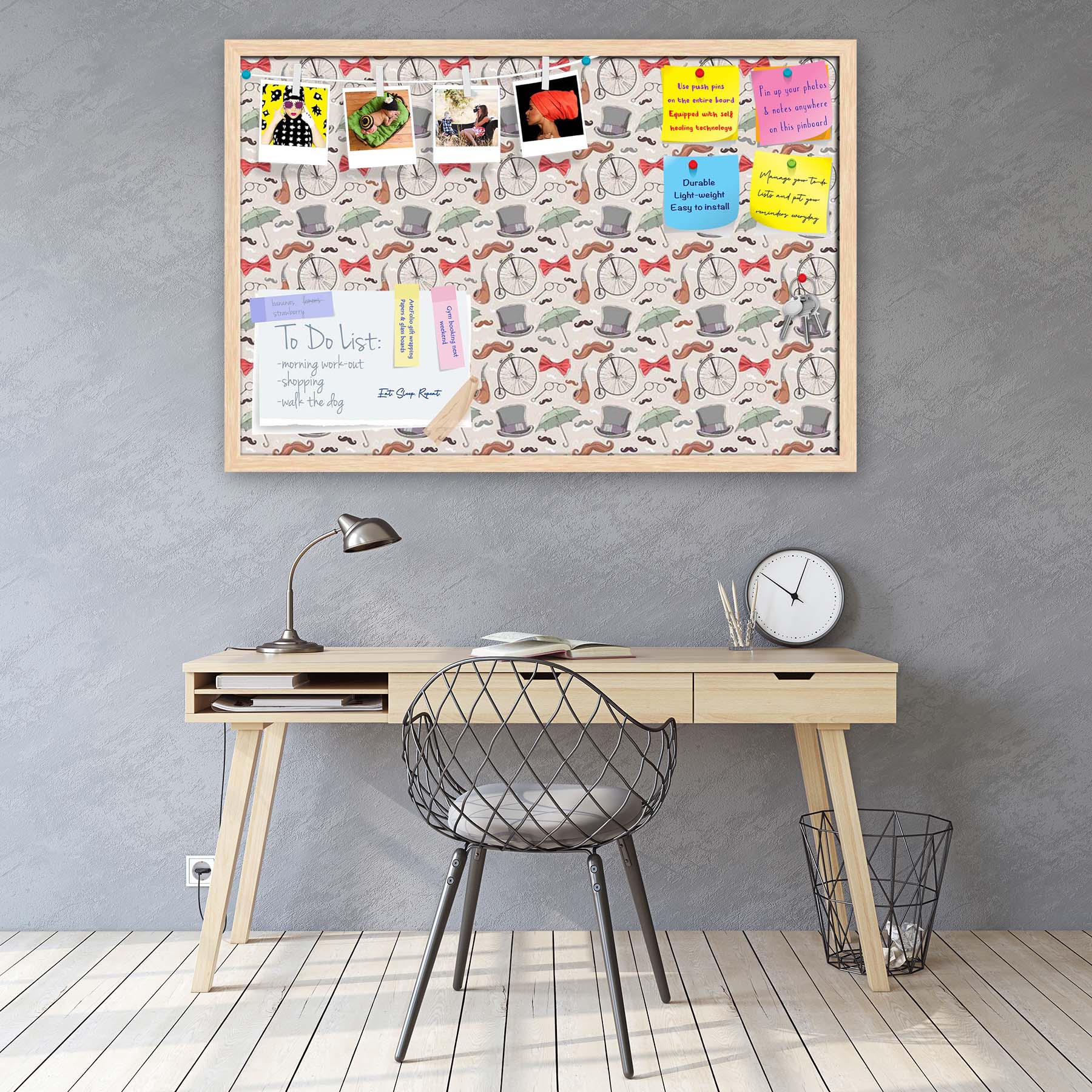 Vintage Retro Objects Bulletin Board Notice Pin Board Soft Board | Framed