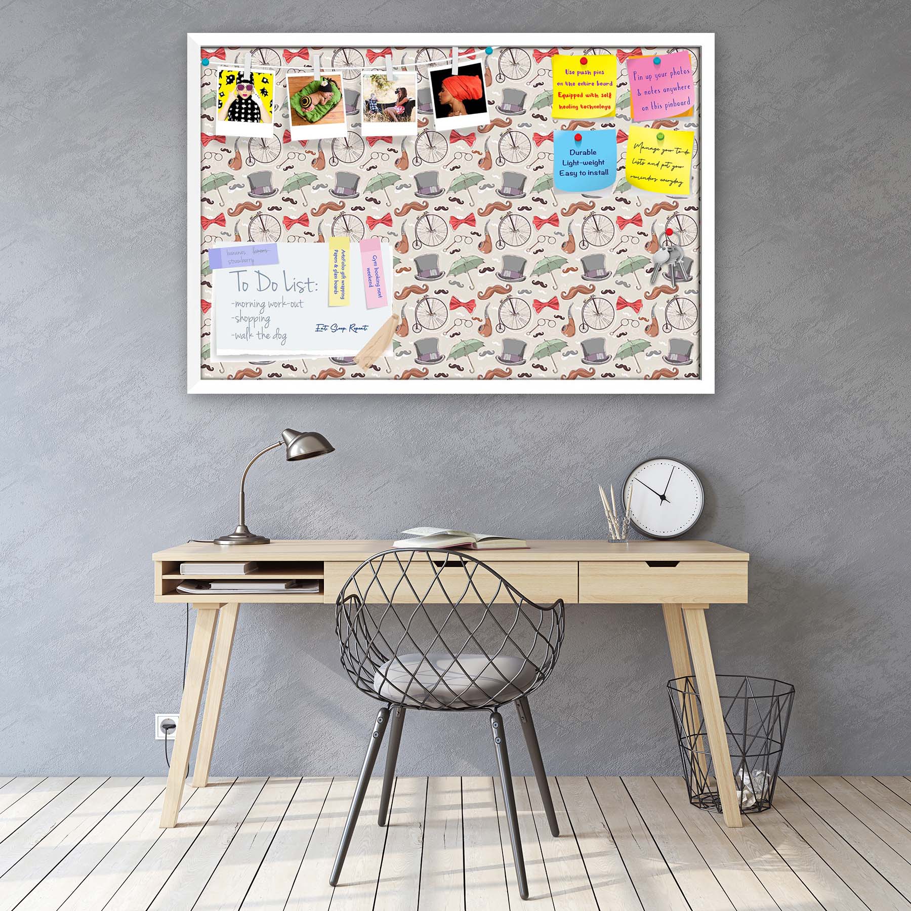 Vintage Retro Objects Bulletin Board Notice Pin Board Soft Board | Framed