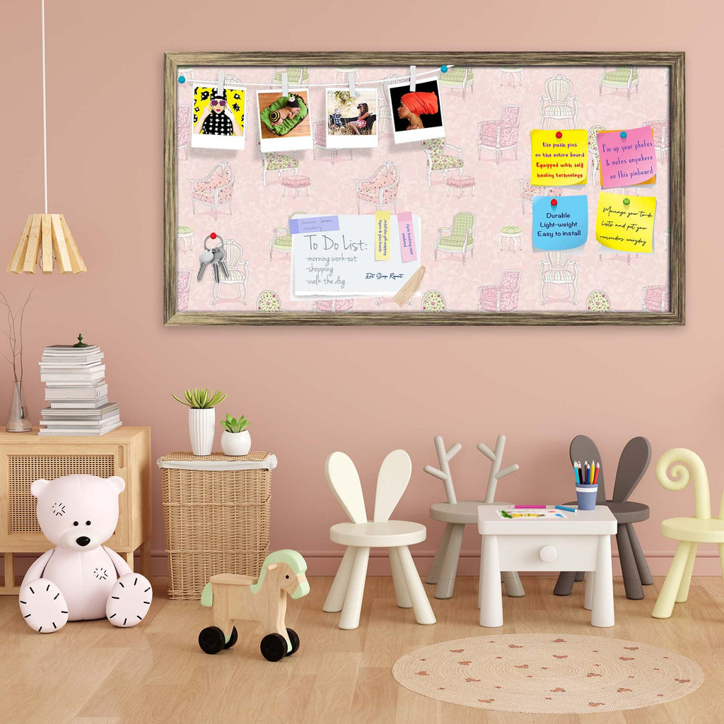 Antique Armchairs Bulletin Board Notice Pin Board Soft Board | Framed