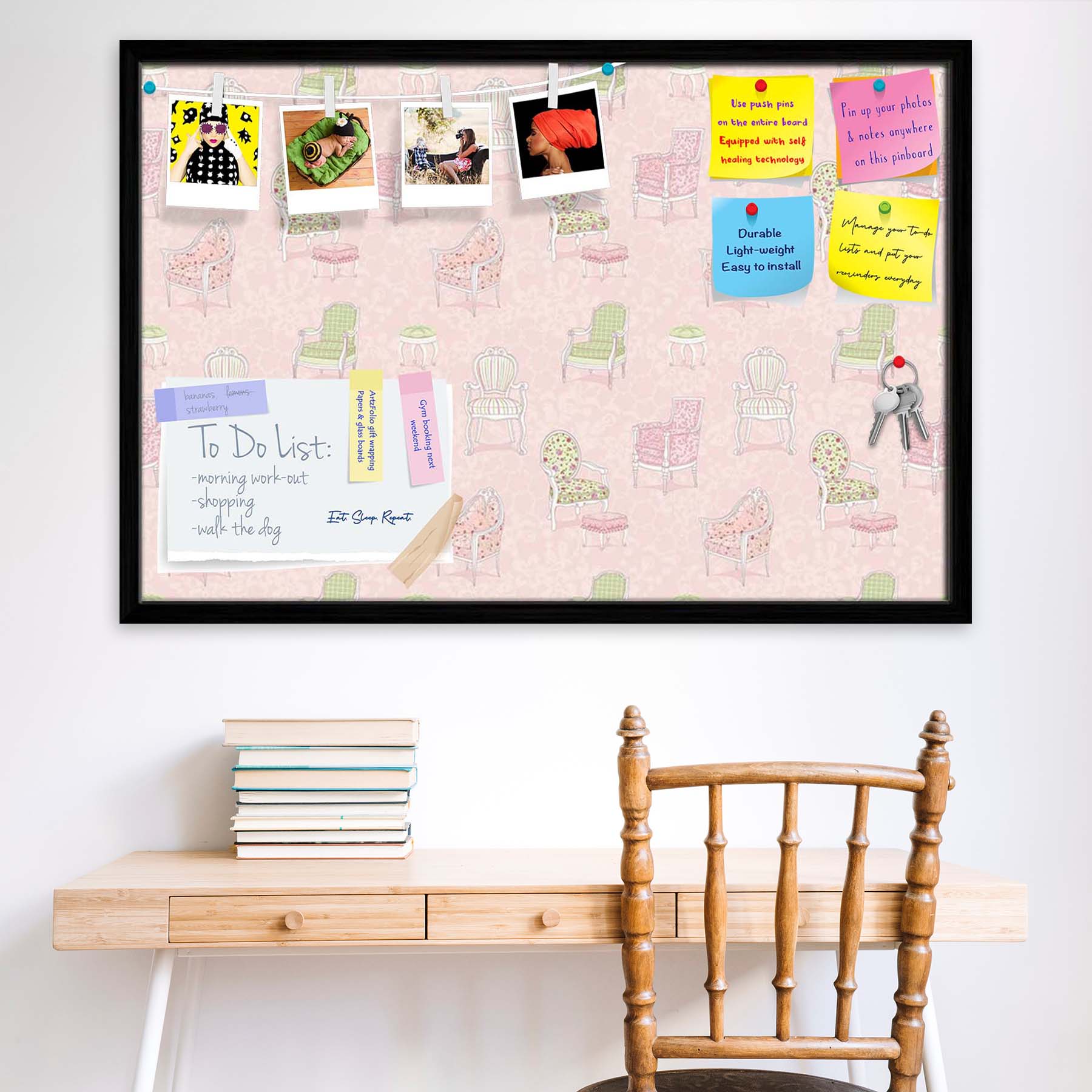 Antique Armchairs Bulletin Board Notice Pin Board Soft Board | Framed