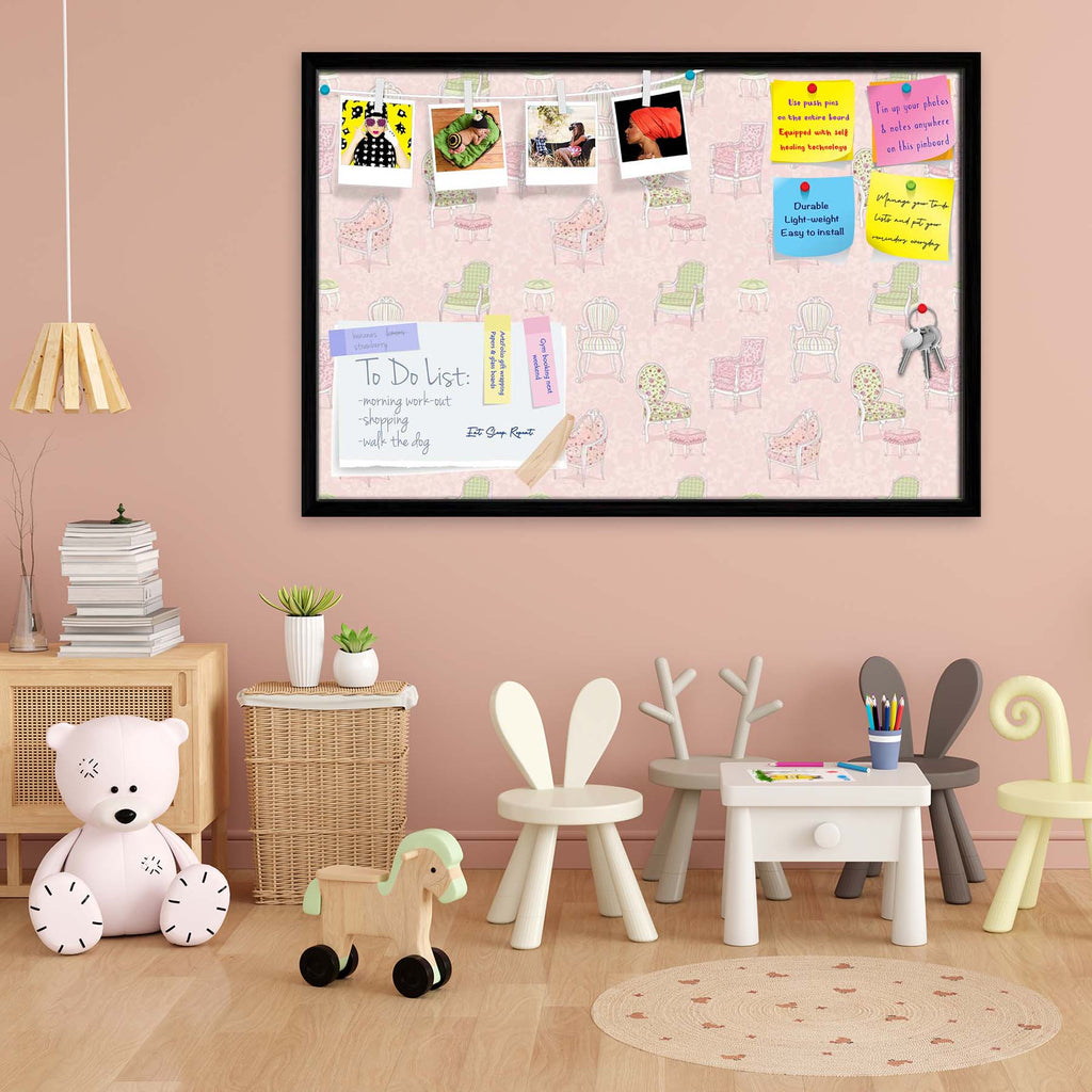 Antique Armchairs Bulletin Board Notice Pin Board Soft Board | Framed