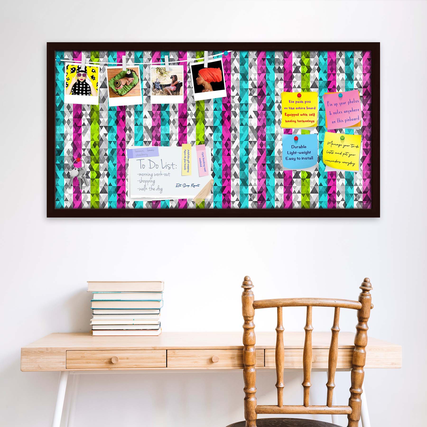 Color Triangles Bulletin Board Notice Pin Board Soft Board | Framed