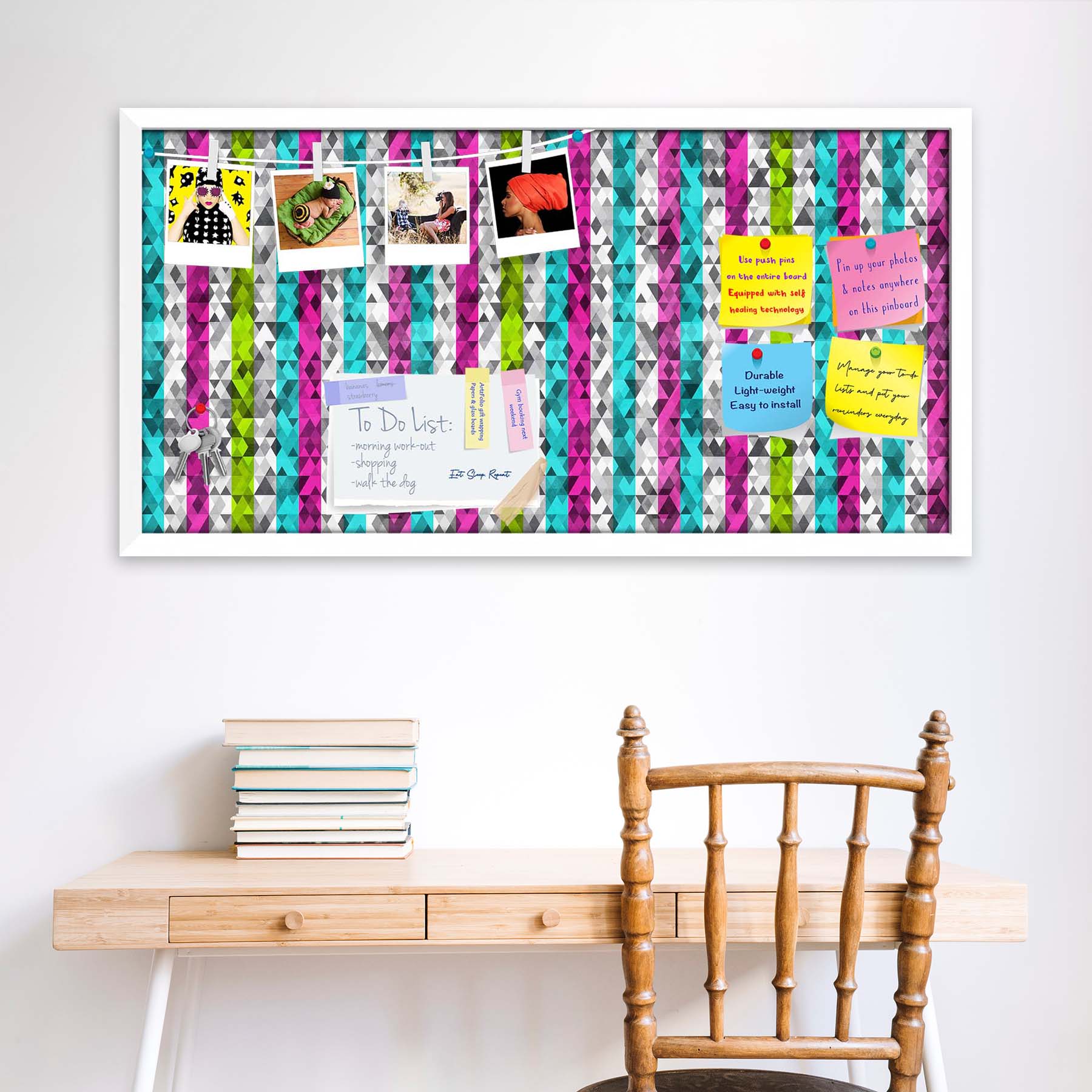 Color Triangles Bulletin Board Notice Pin Board Soft Board | Framed
