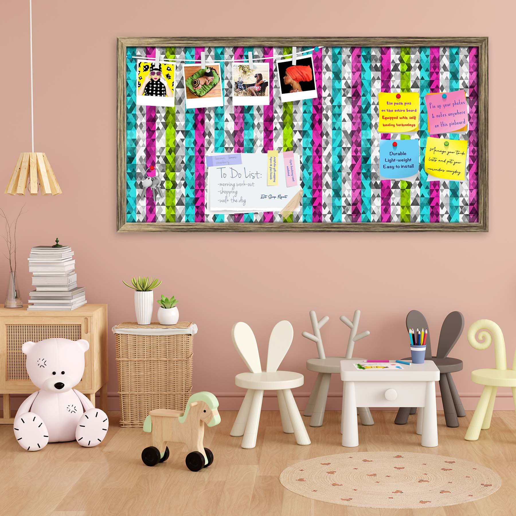 Color Triangles Bulletin Board Notice Pin Board Soft Board | Framed