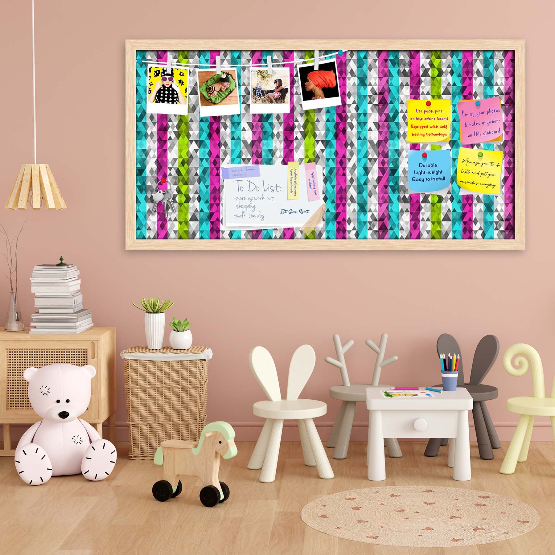 Color Triangles Bulletin Board Notice Pin Board Soft Board | Framed