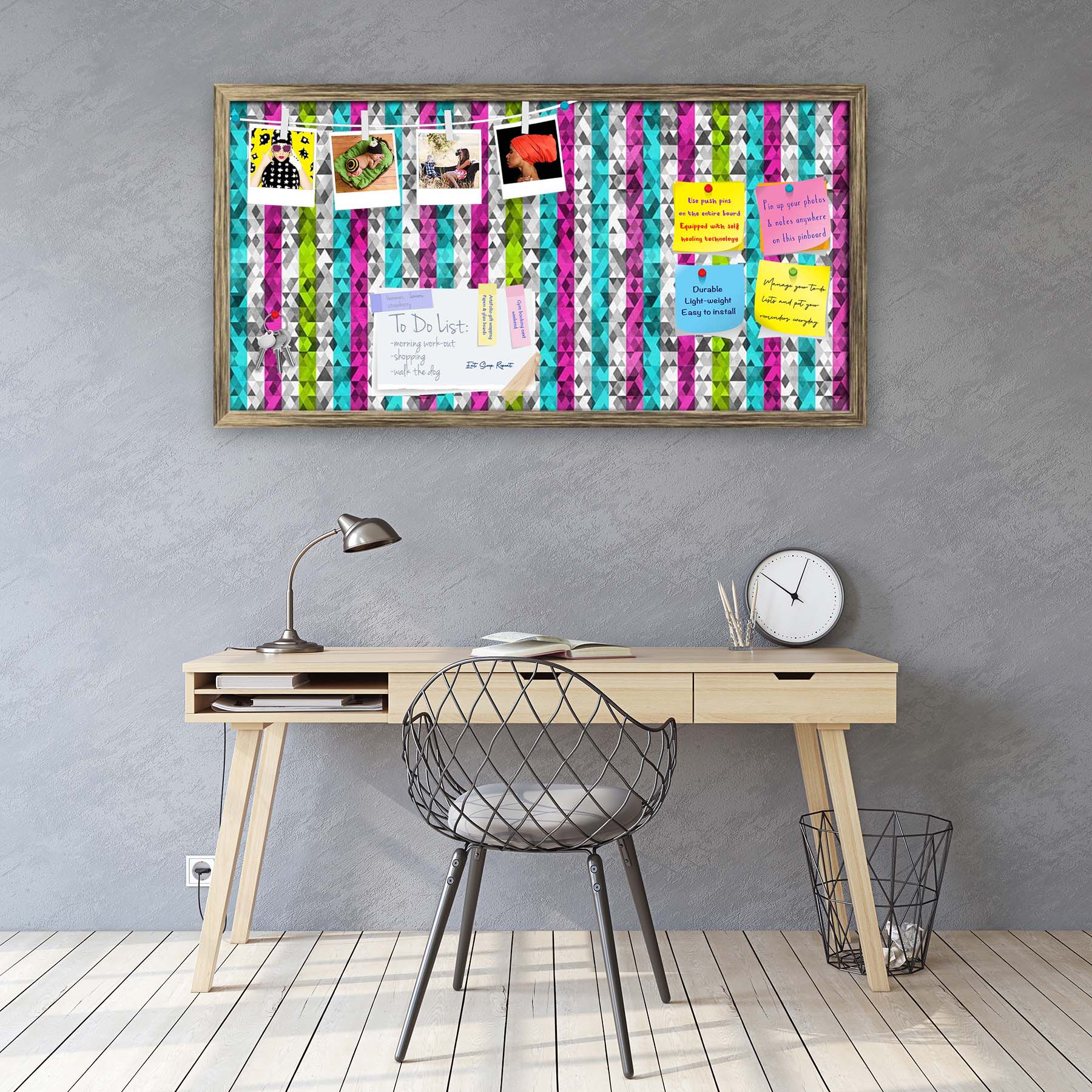 Color Triangles Bulletin Board Notice Pin Board Soft Board | Framed