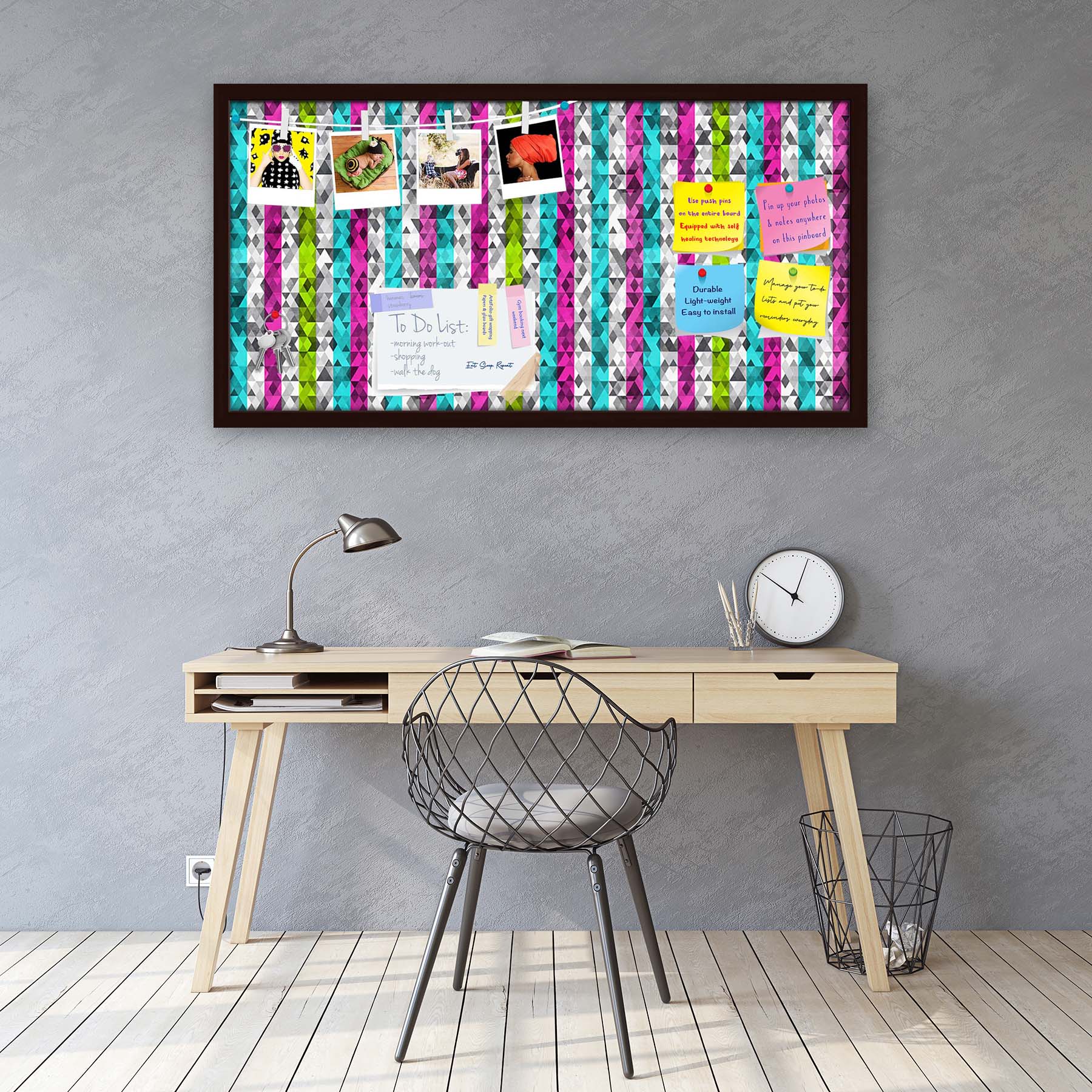 Color Triangles Bulletin Board Notice Pin Board Soft Board | Framed
