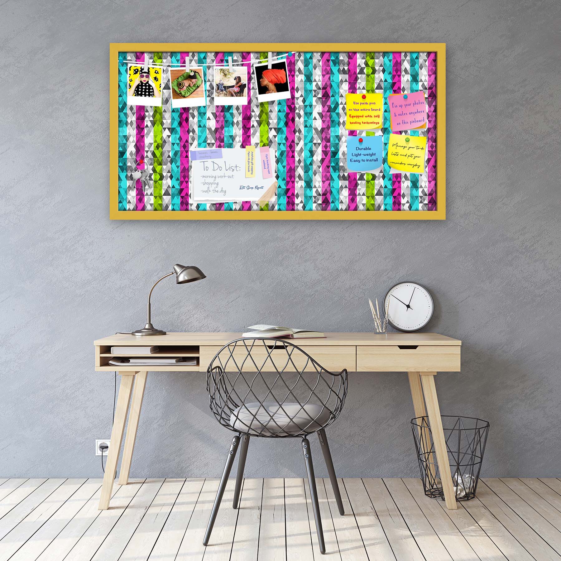 Color Triangles Bulletin Board Notice Pin Board Soft Board | Framed