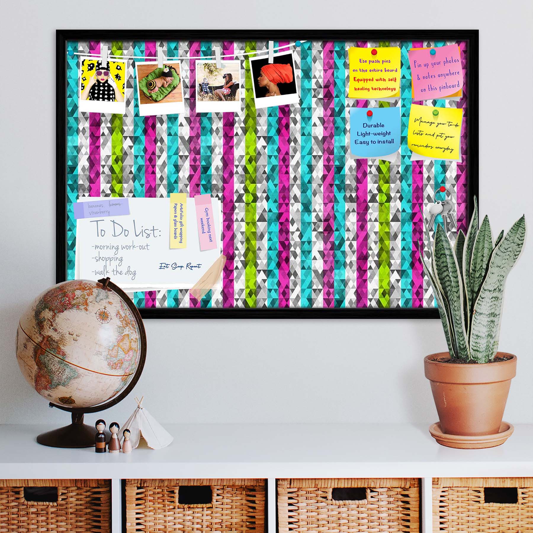 Color Triangles Bulletin Board Notice Pin Board Soft Board | Framed