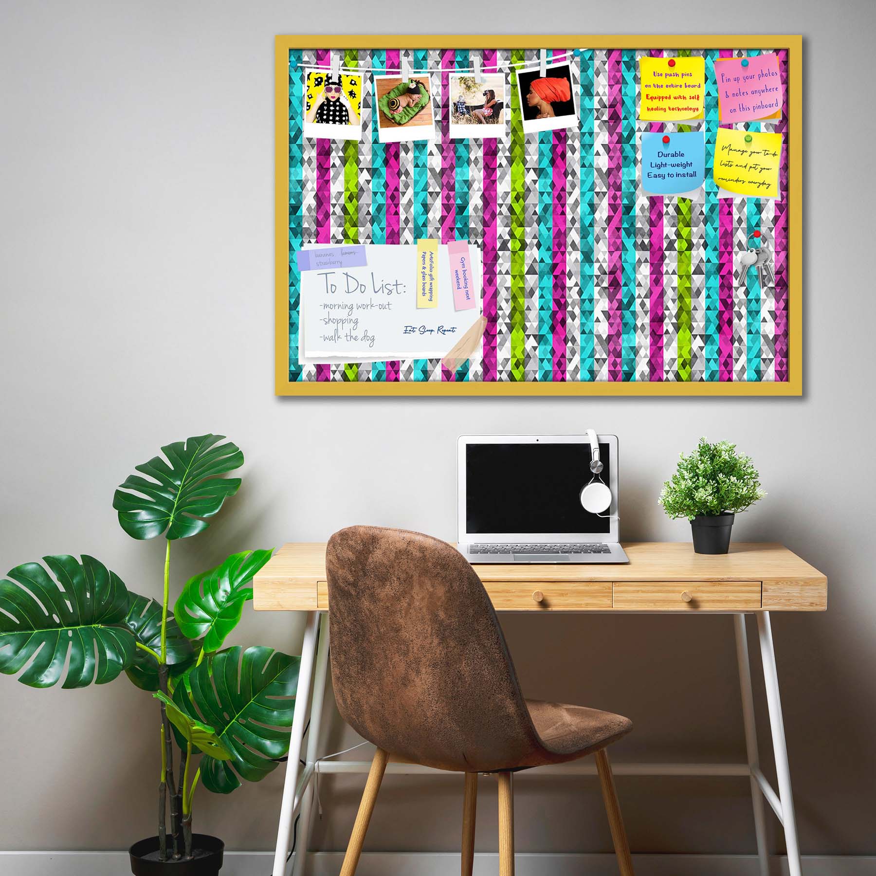 Color Triangles Bulletin Board Notice Pin Board Soft Board | Framed