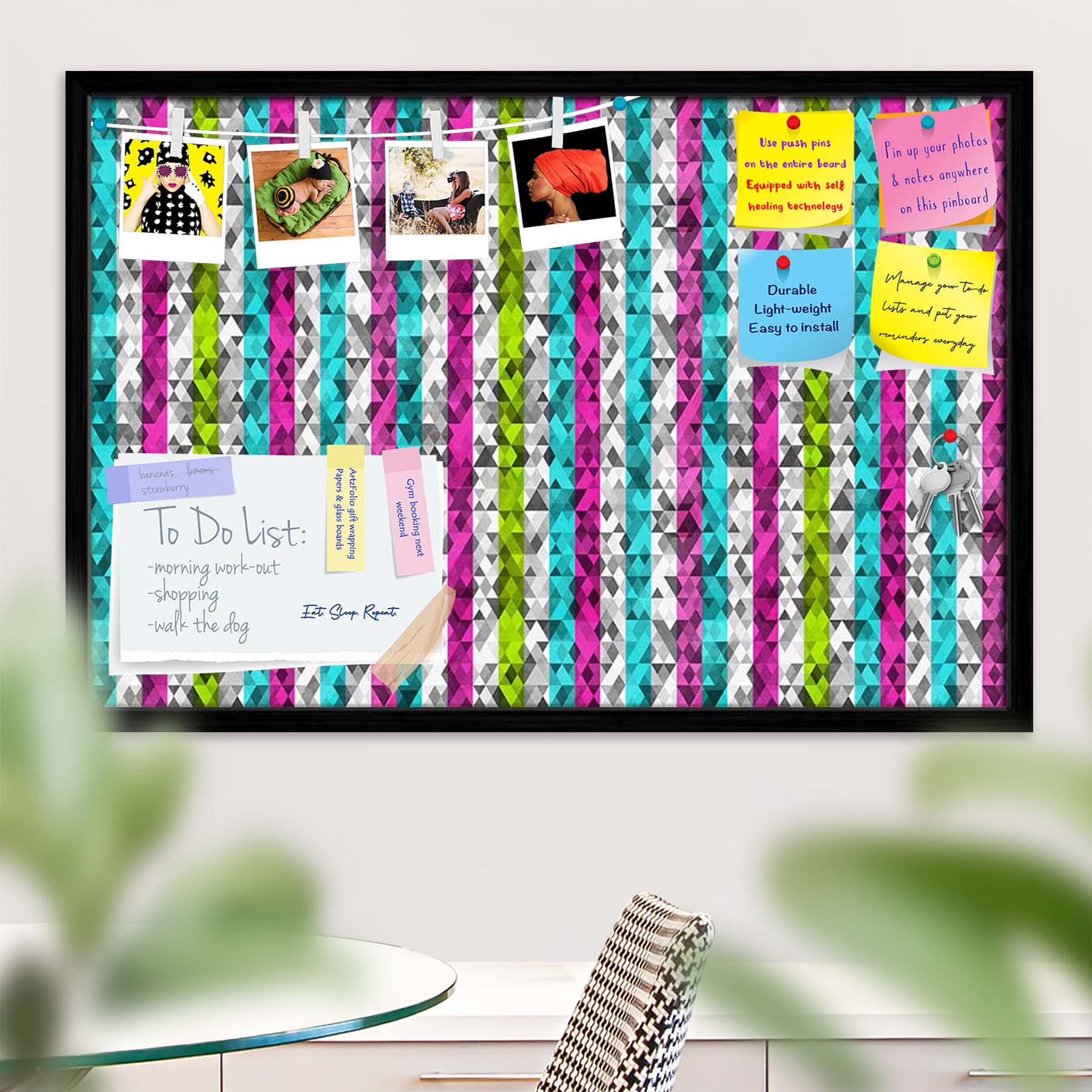 Color Triangles Bulletin Board Notice Pin Board Soft Board | Framed