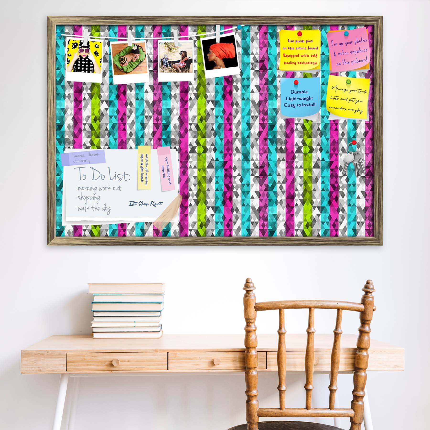 Color Triangles Bulletin Board Notice Pin Board Soft Board | Framed