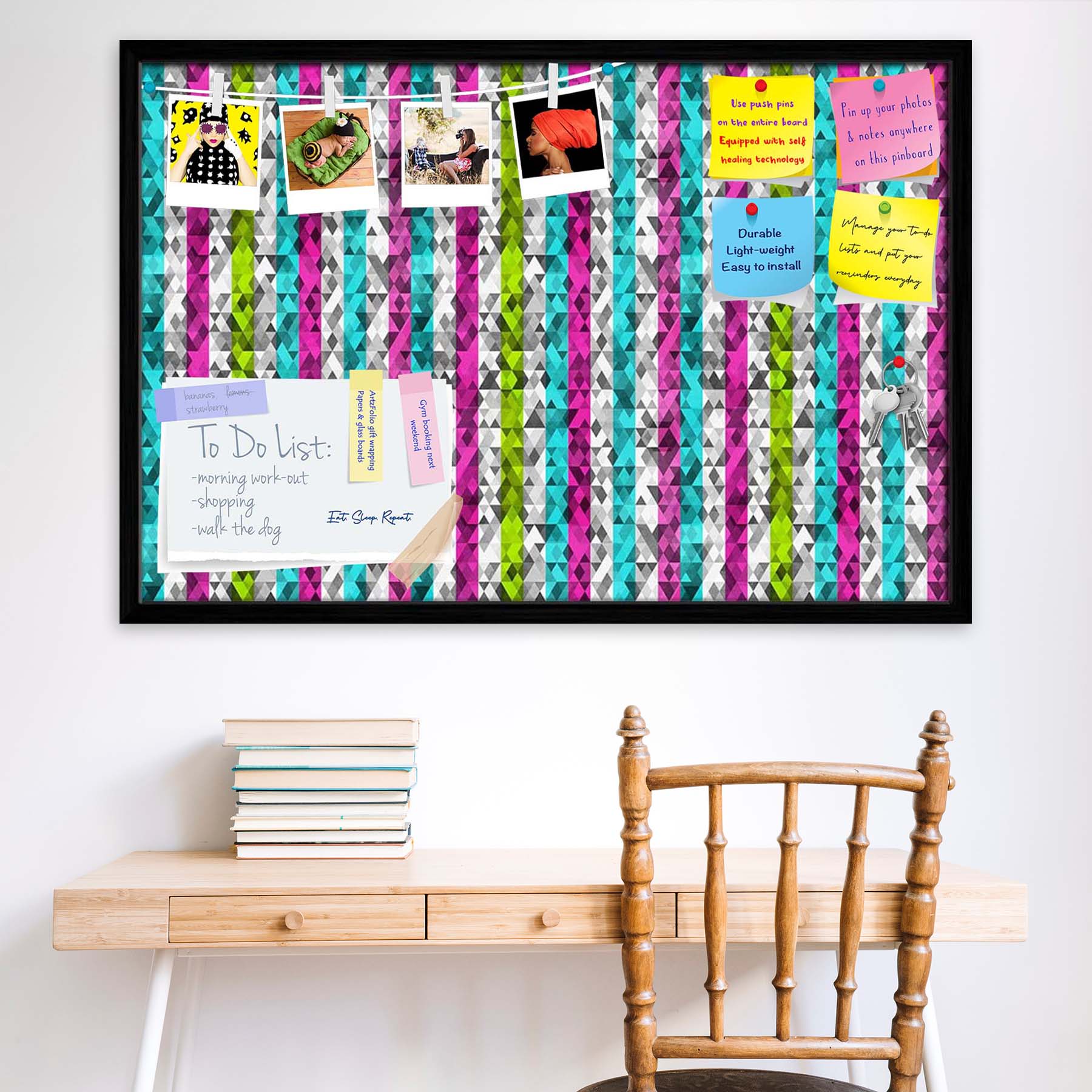 Color Triangles Bulletin Board Notice Pin Board Soft Board | Framed