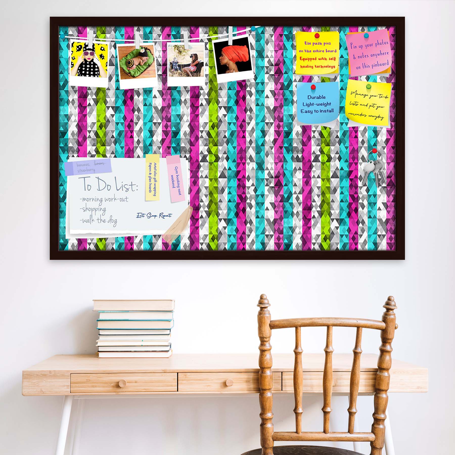 Color Triangles Bulletin Board Notice Pin Board Soft Board | Framed