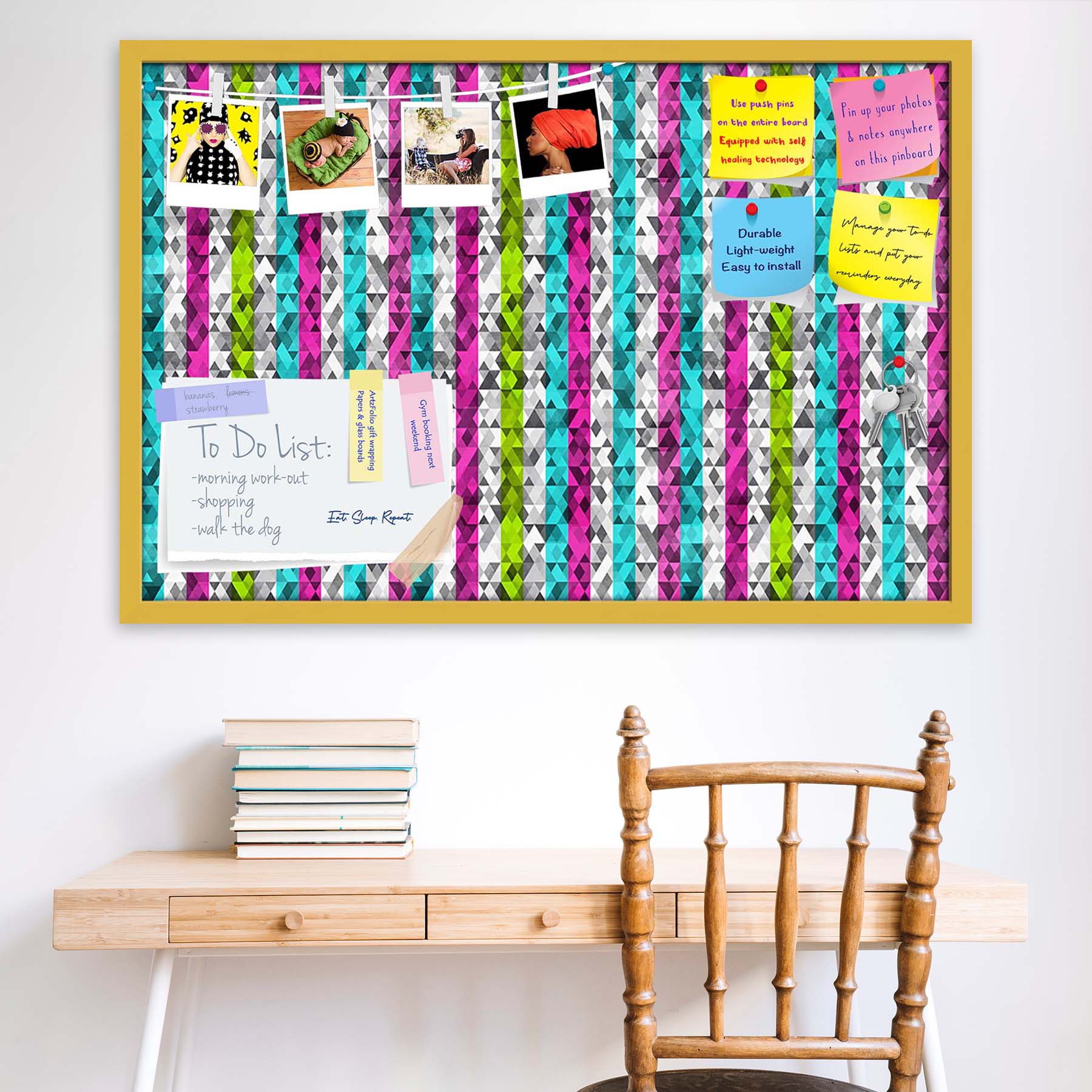 Color Triangles Bulletin Board Notice Pin Board Soft Board | Framed