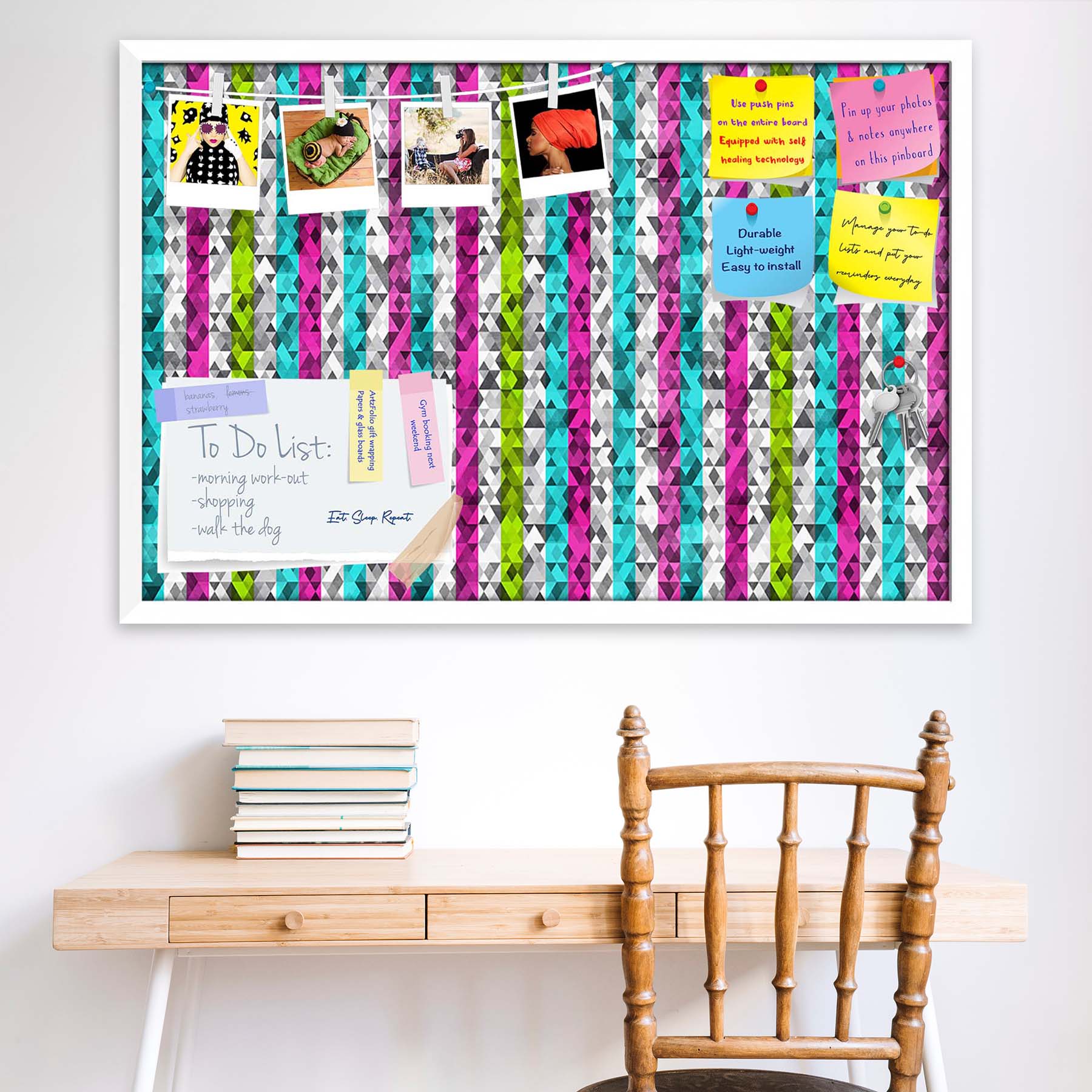 Color Triangles Bulletin Board Notice Pin Board Soft Board | Framed