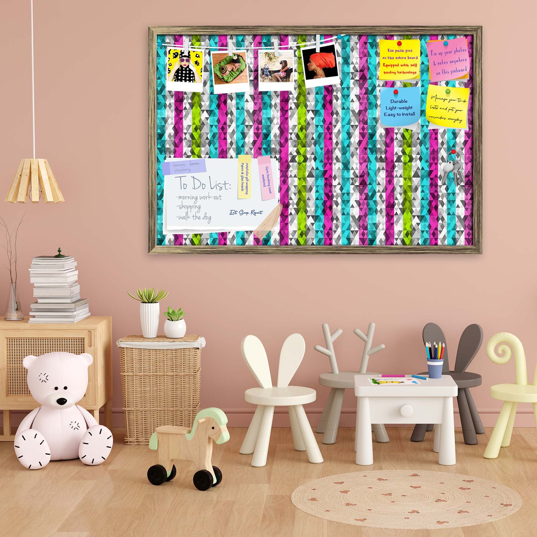 Color Triangles Bulletin Board Notice Pin Board Soft Board | Framed