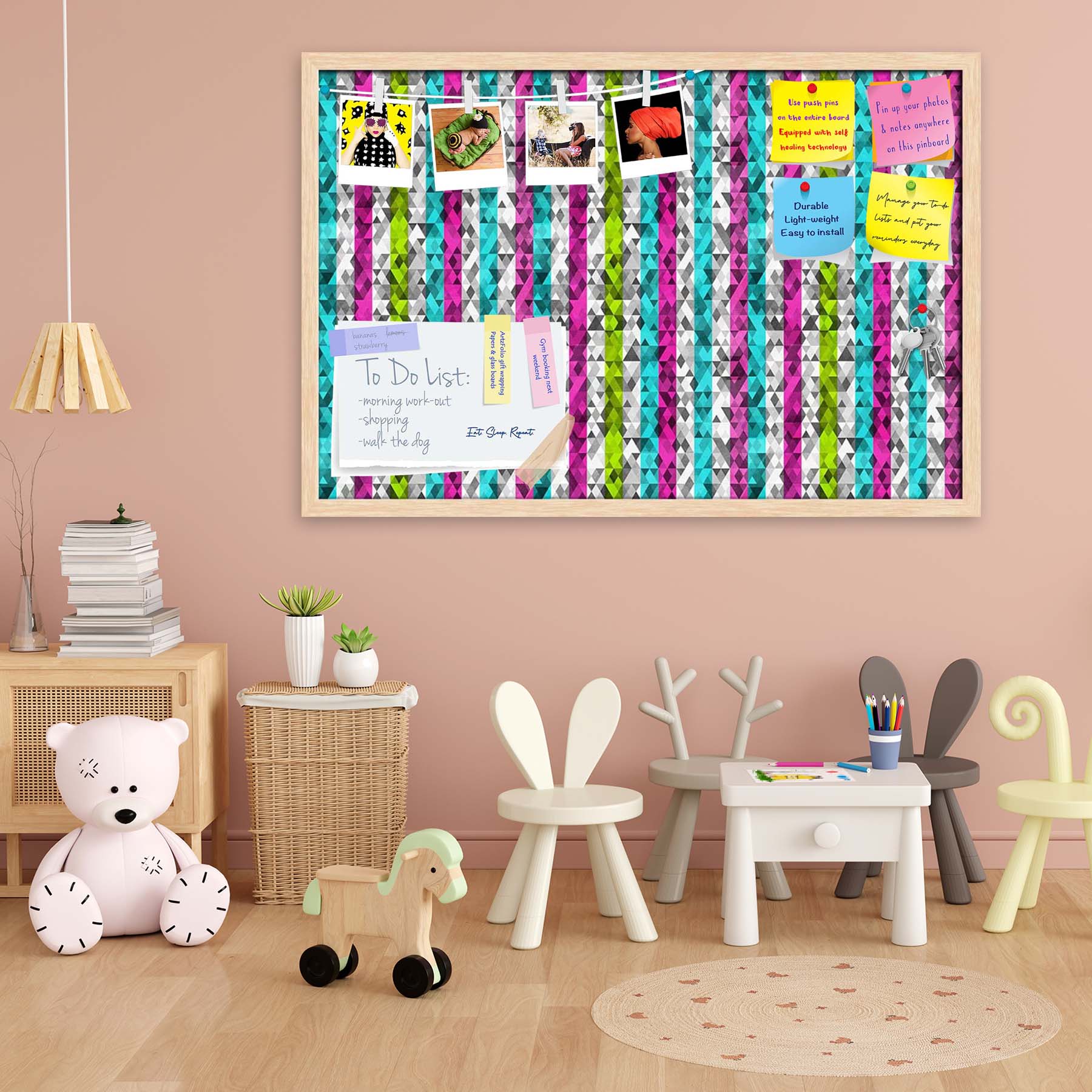 Color Triangles Bulletin Board Notice Pin Board Soft Board | Framed