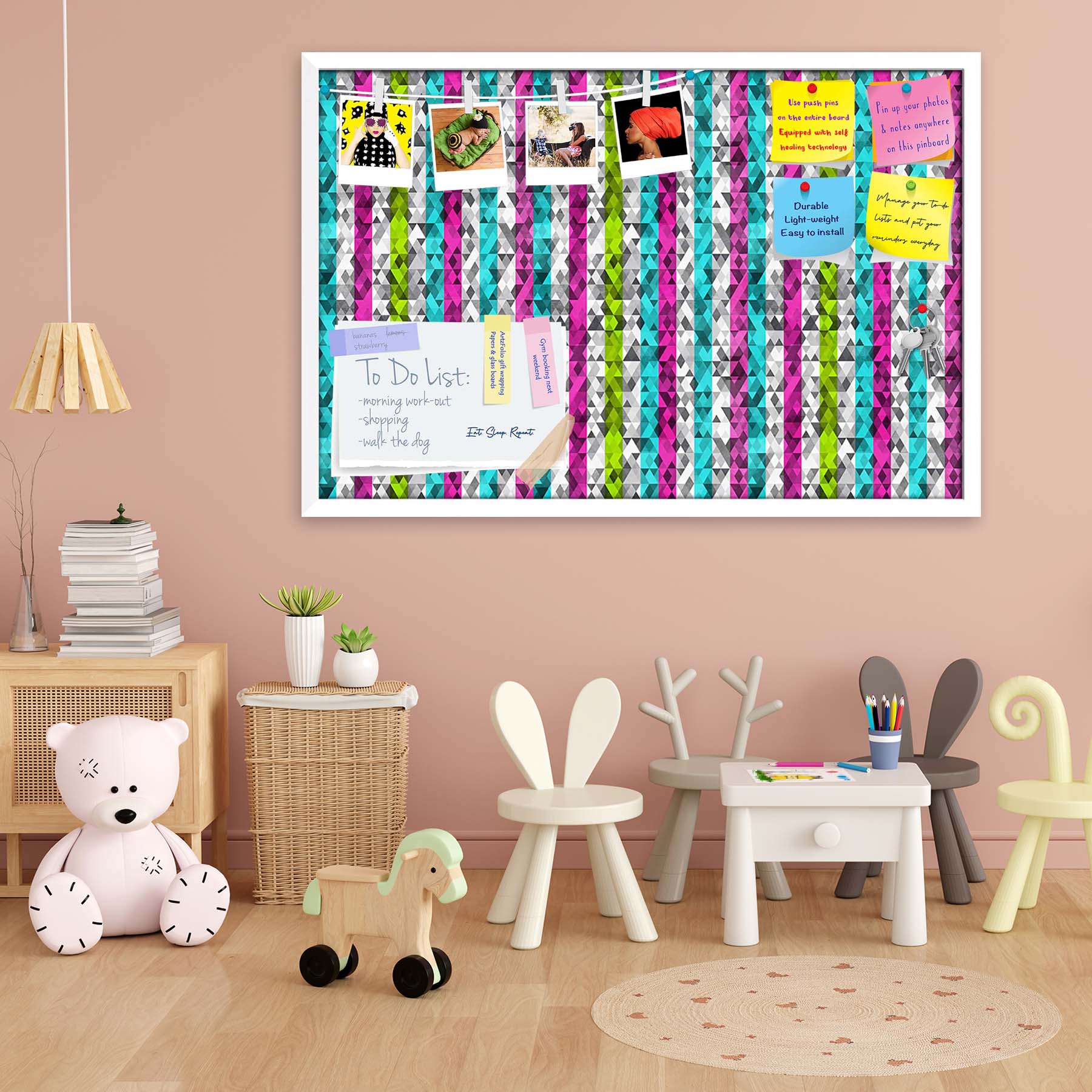 Color Triangles Bulletin Board Notice Pin Board Soft Board | Framed
