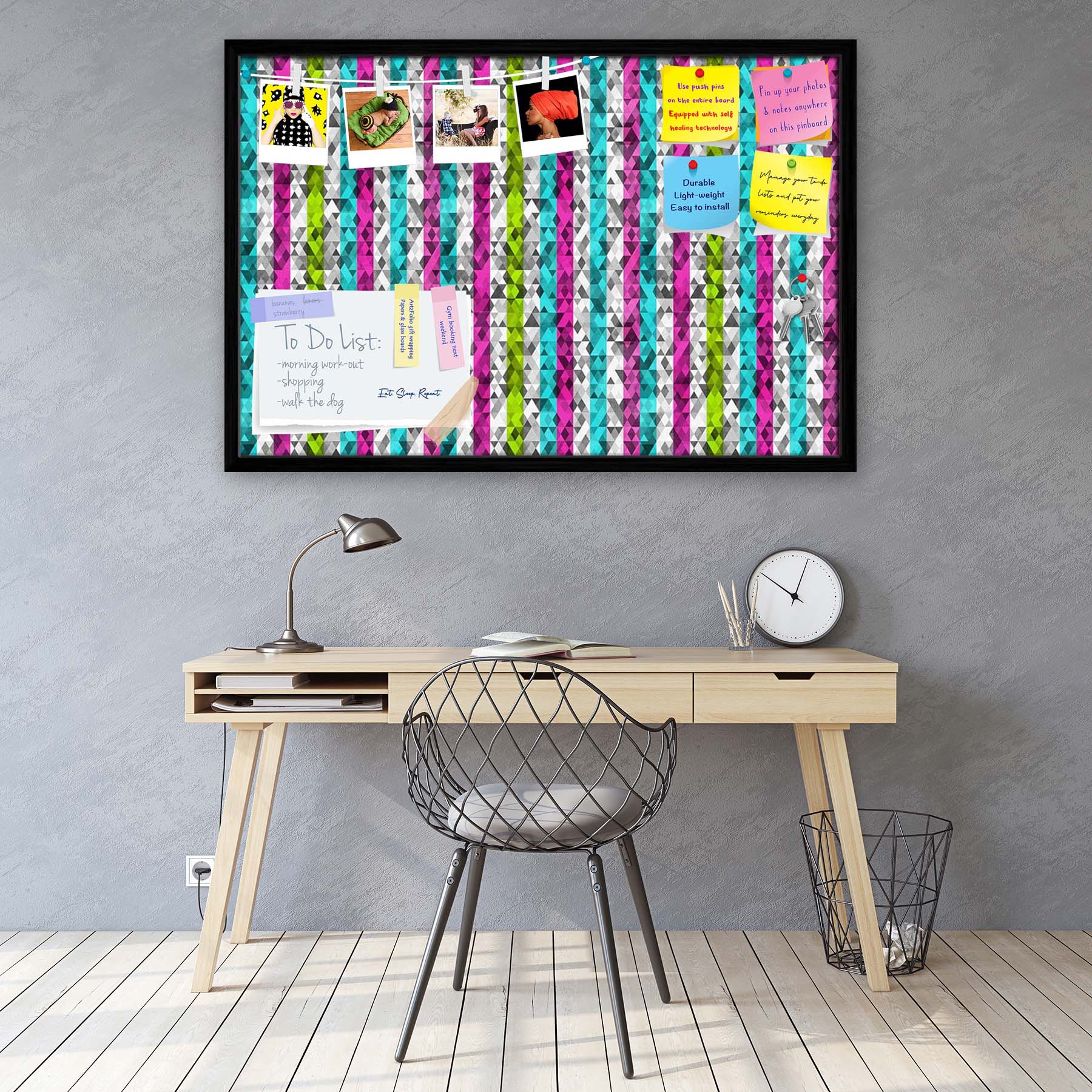 Color Triangles Bulletin Board Notice Pin Board Soft Board | Framed