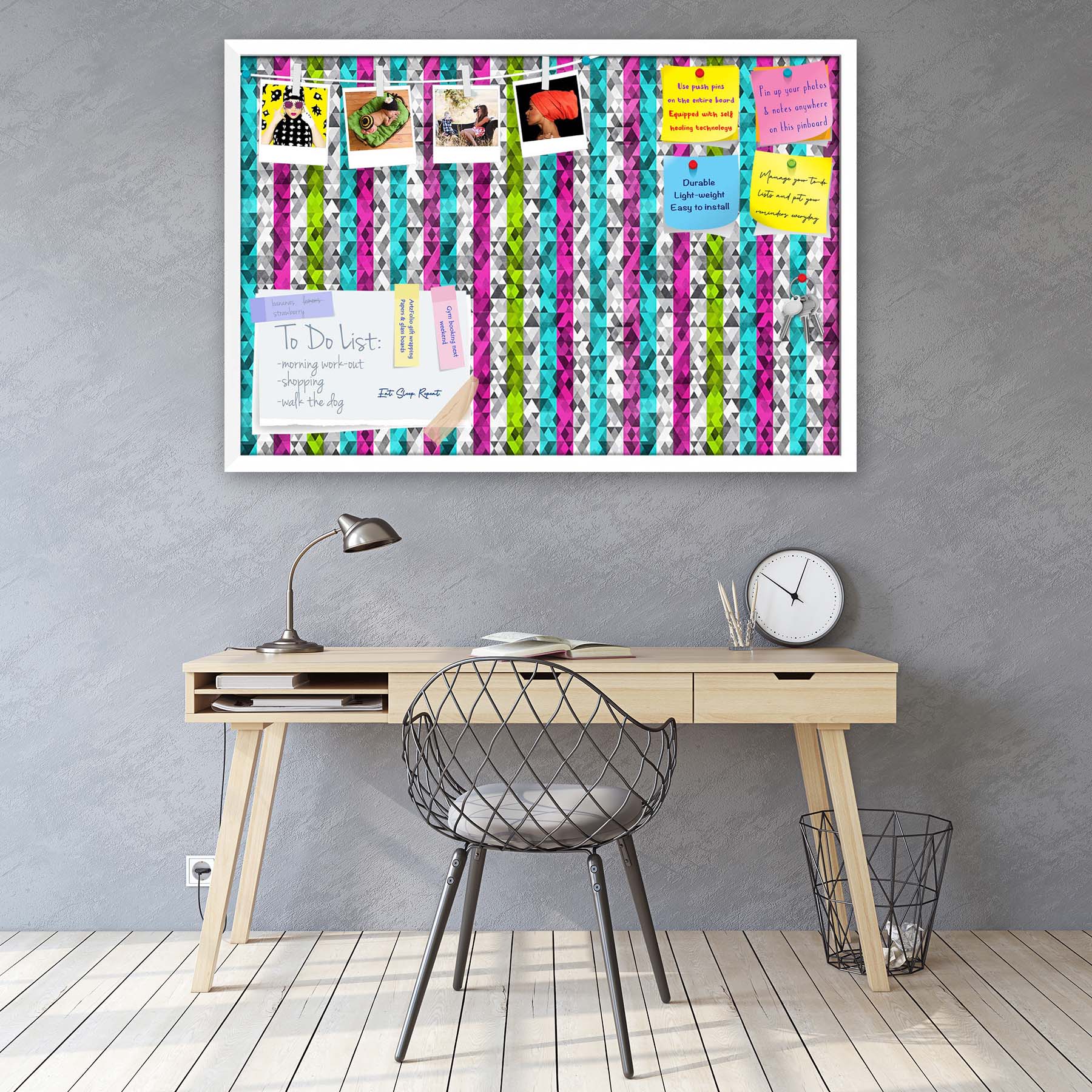 Color Triangles Bulletin Board Notice Pin Board Soft Board | Framed