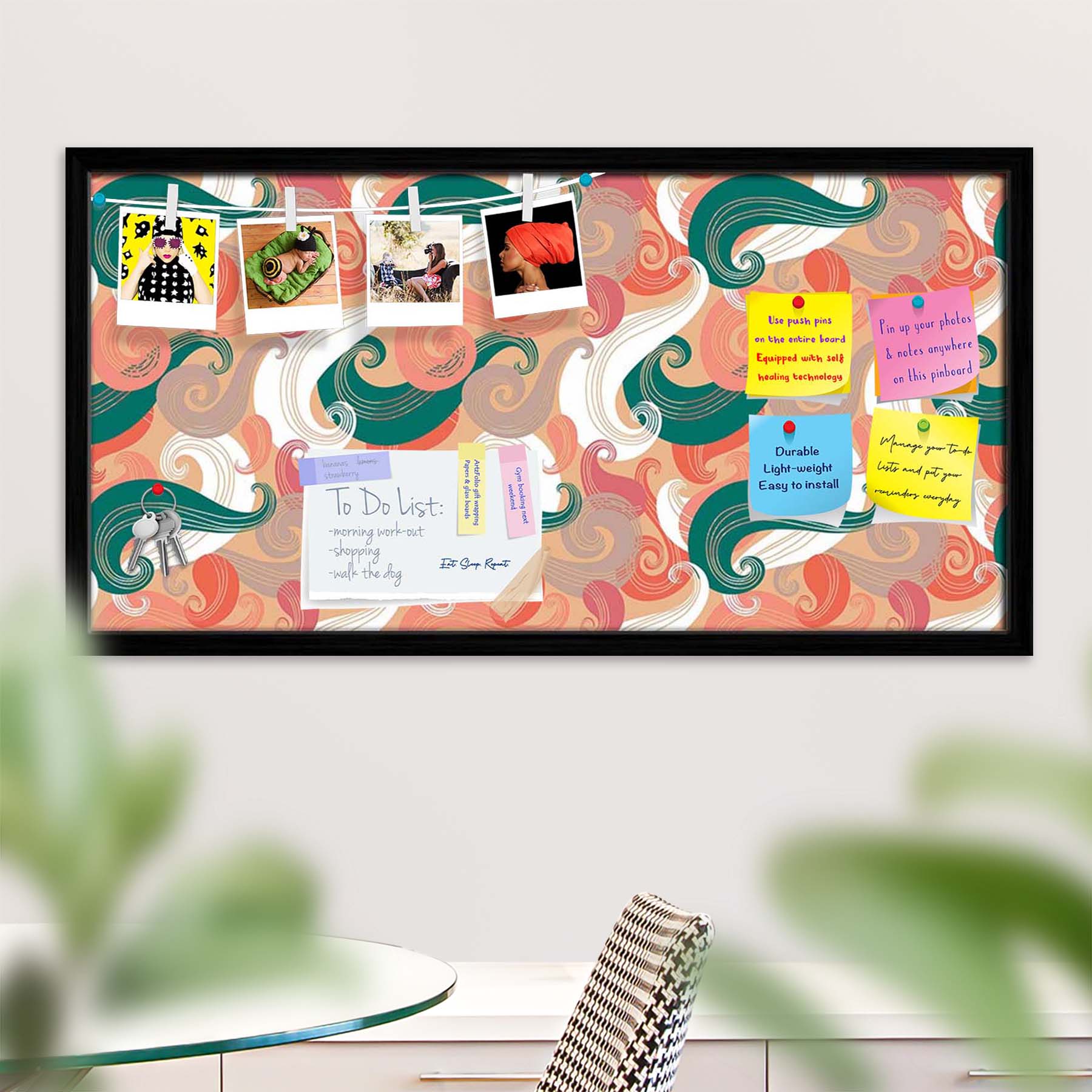 Colorful Wave Bulletin Board Notice Pin Board Soft Board | Framed