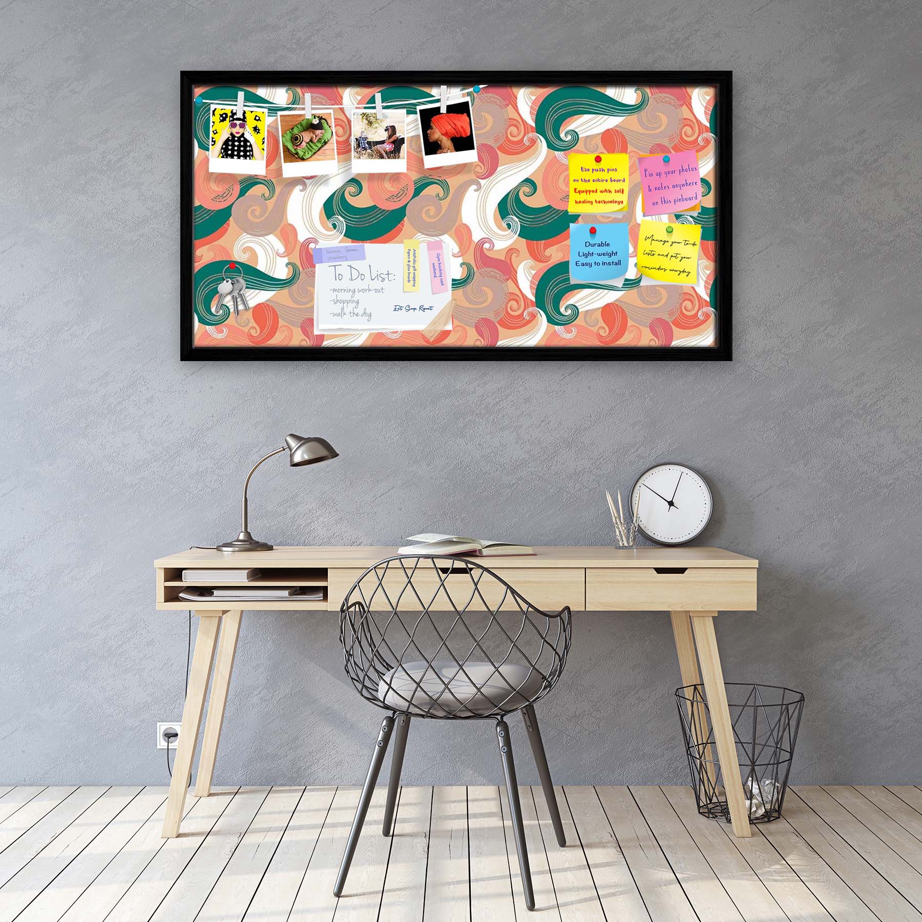 Colorful Wave Bulletin Board Notice Pin Board Soft Board | Framed