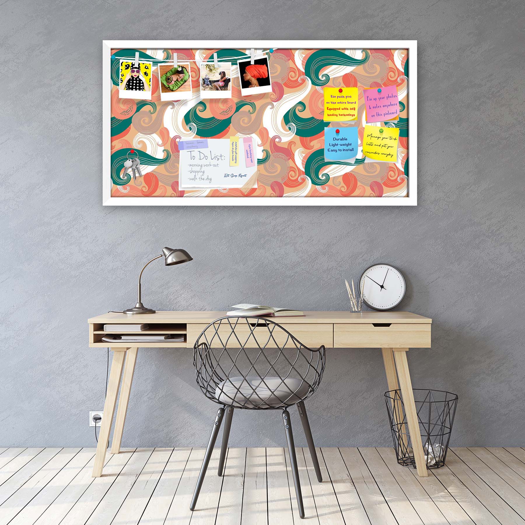 Colorful Wave Bulletin Board Notice Pin Board Soft Board | Framed