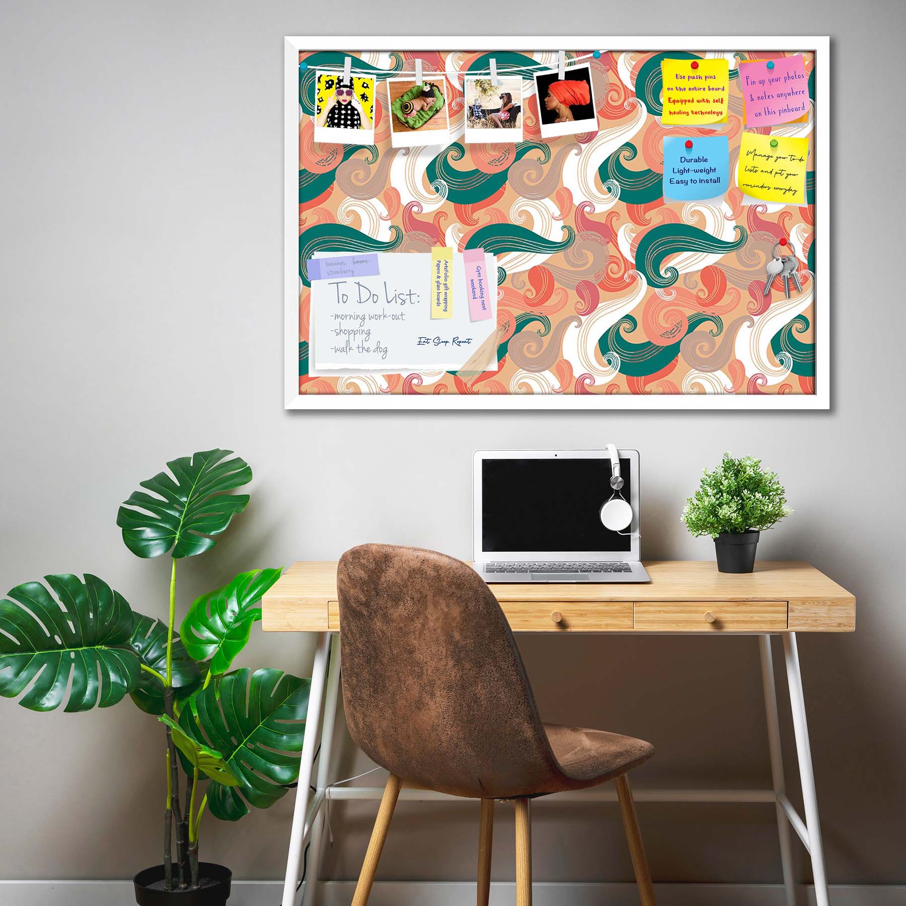 Colorful Wave Bulletin Board Notice Pin Board Soft Board | Framed