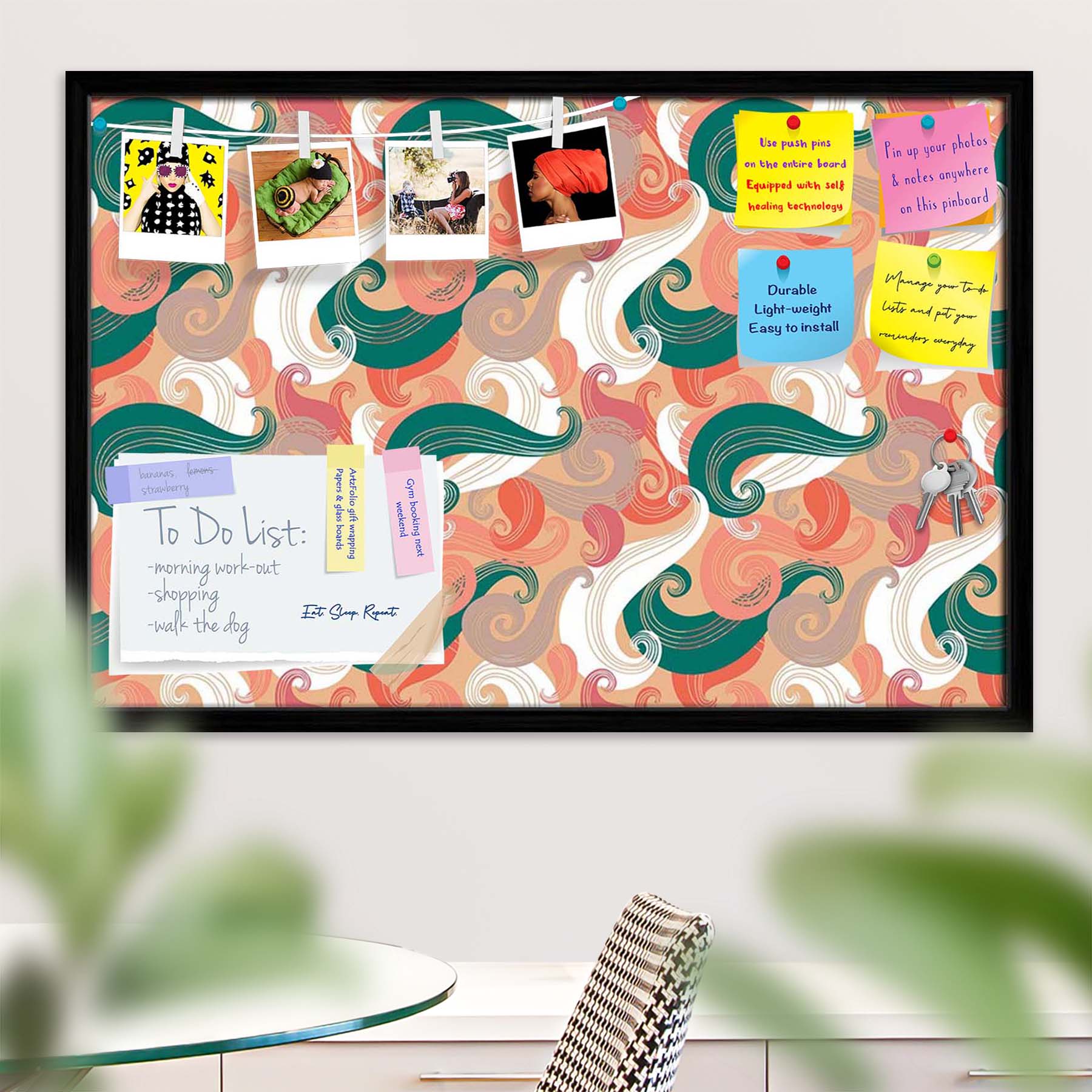 Colorful Wave Bulletin Board Notice Pin Board Soft Board | Framed