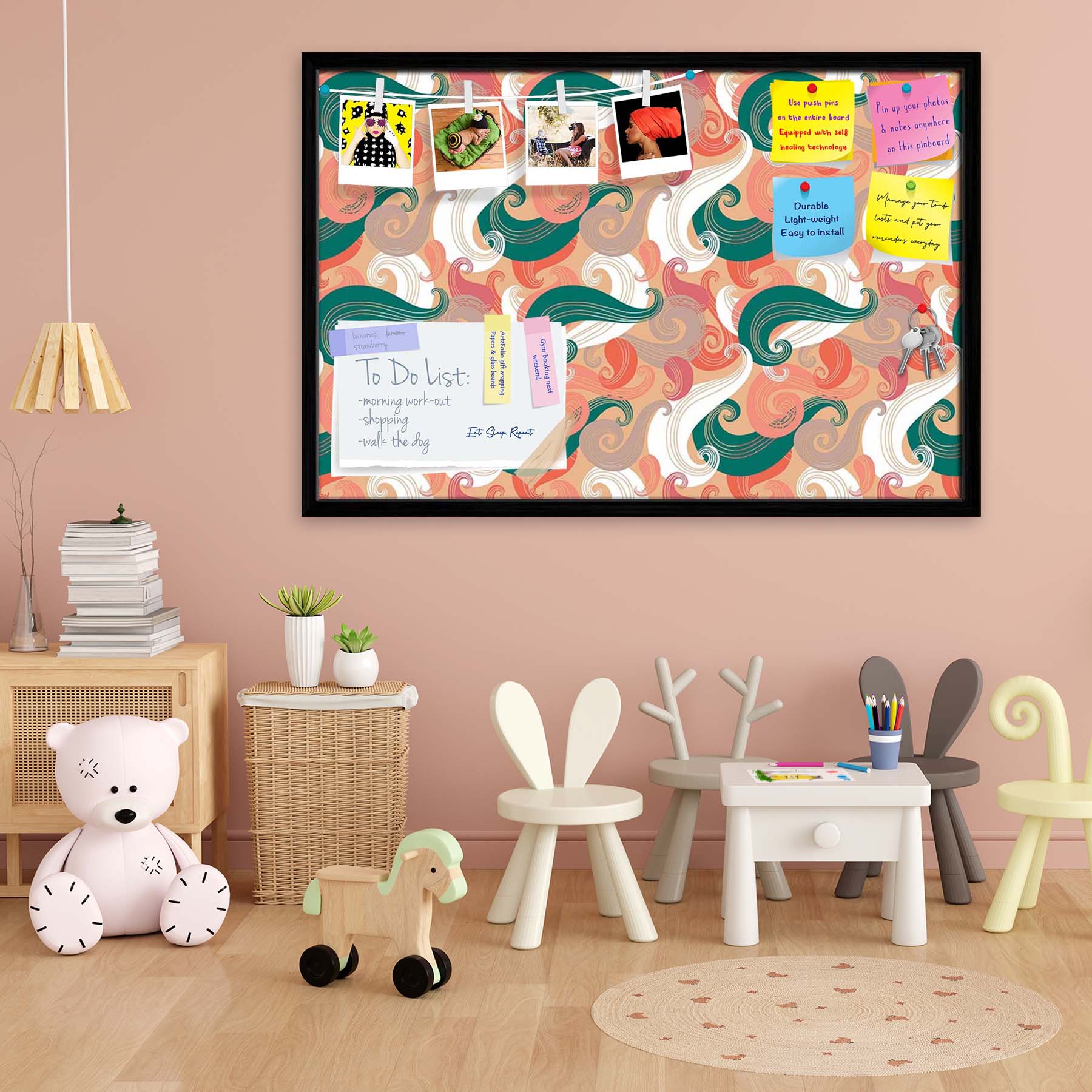 Colorful Wave Bulletin Board Notice Pin Board Soft Board | Framed