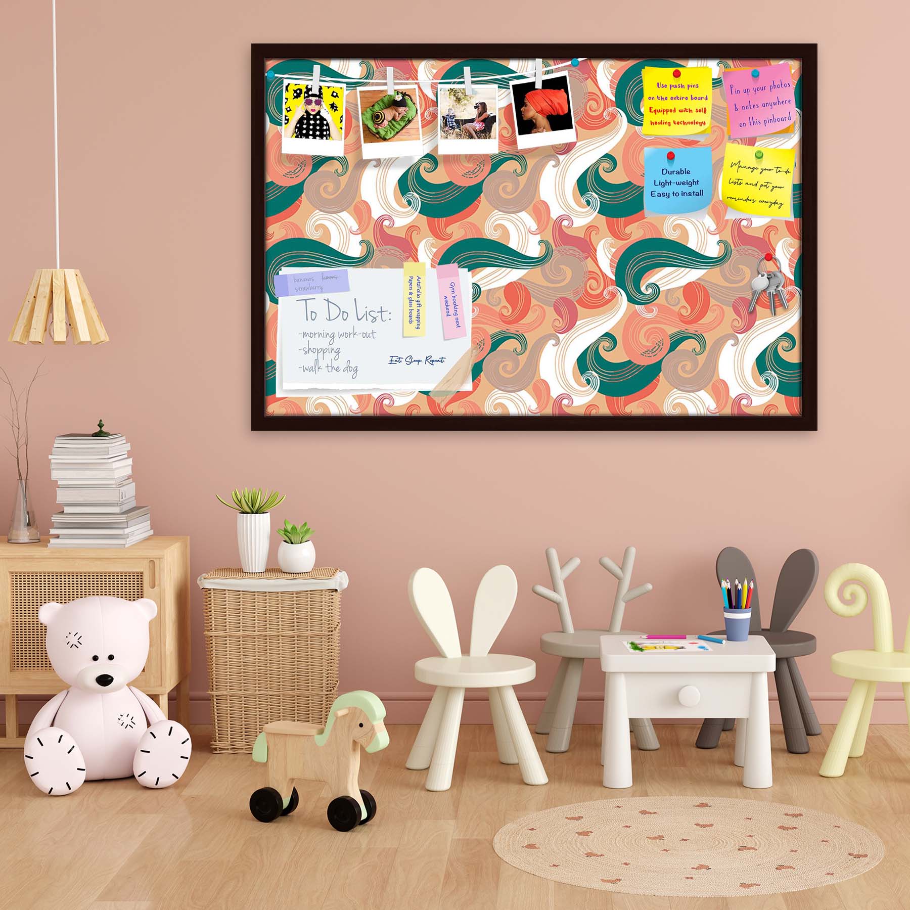 Colorful Wave Bulletin Board Notice Pin Board Soft Board | Framed