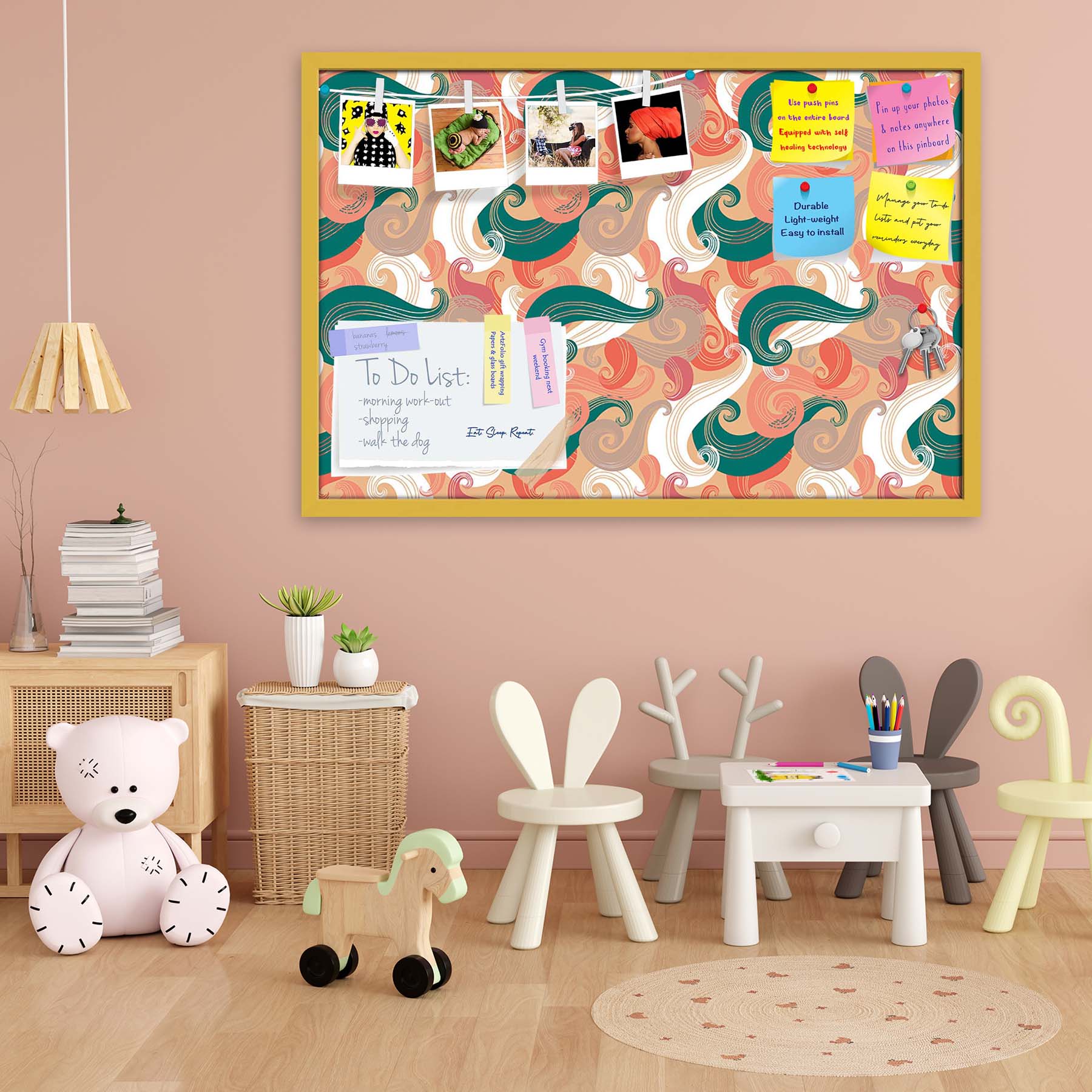 Colorful Wave Bulletin Board Notice Pin Board Soft Board | Framed