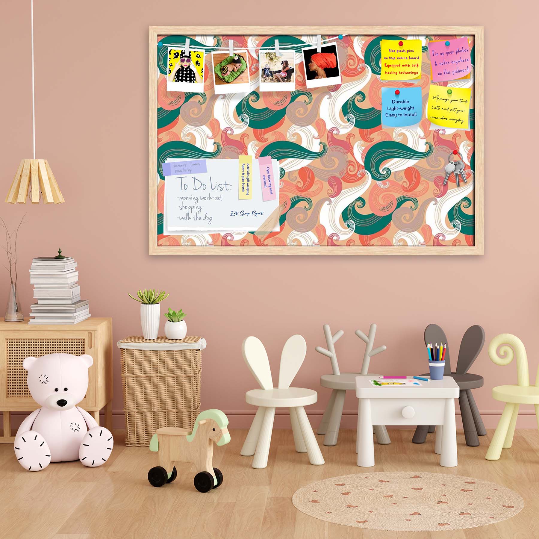 Colorful Wave Bulletin Board Notice Pin Board Soft Board | Framed