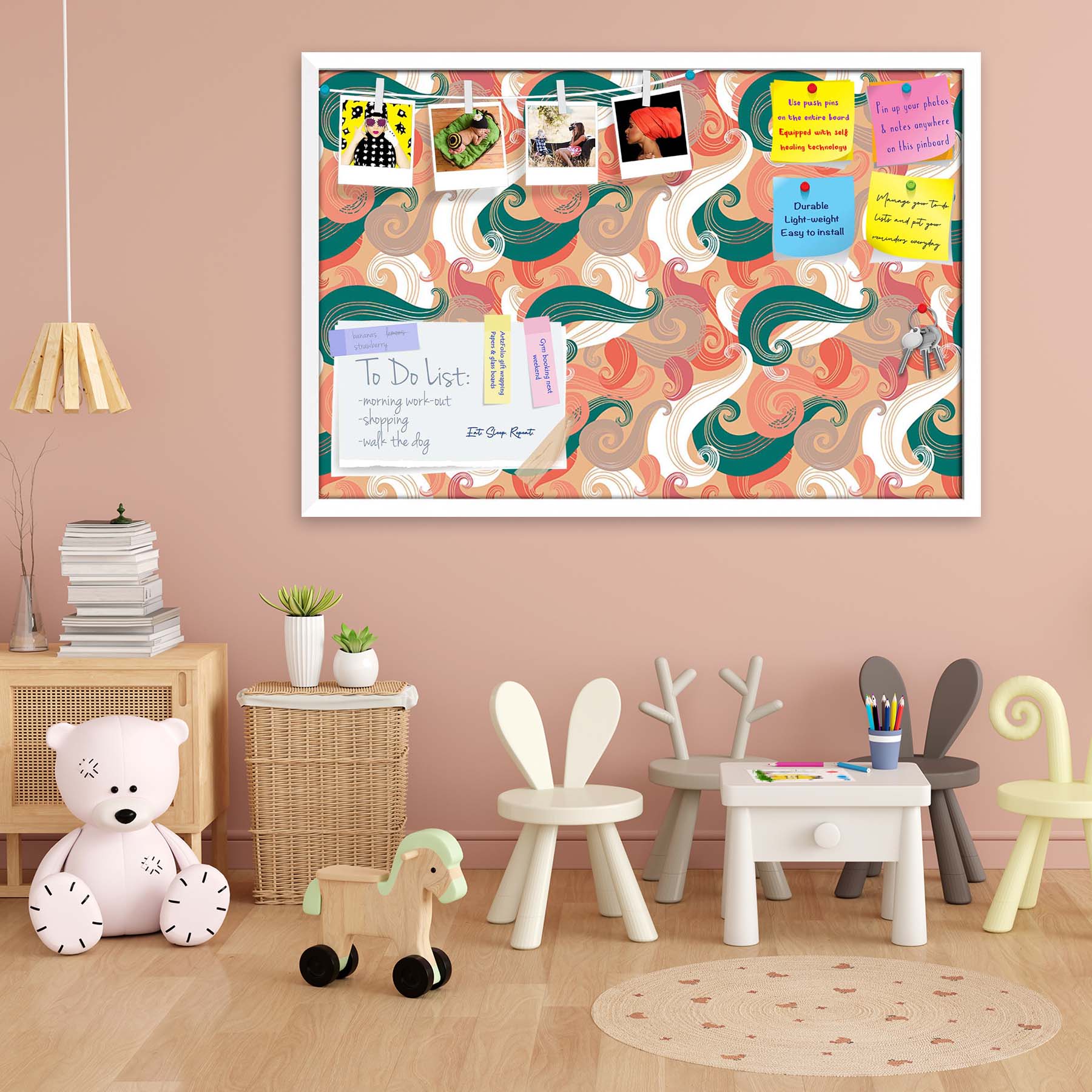 Colorful Wave Bulletin Board Notice Pin Board Soft Board | Framed