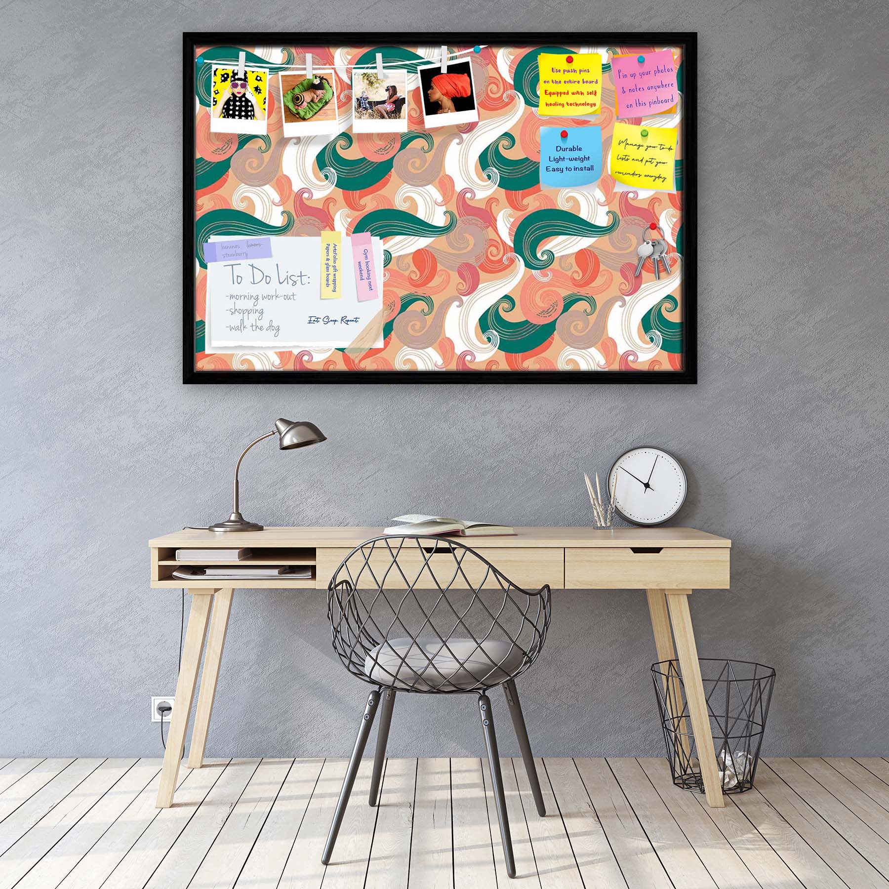 Colorful Wave Bulletin Board Notice Pin Board Soft Board | Framed