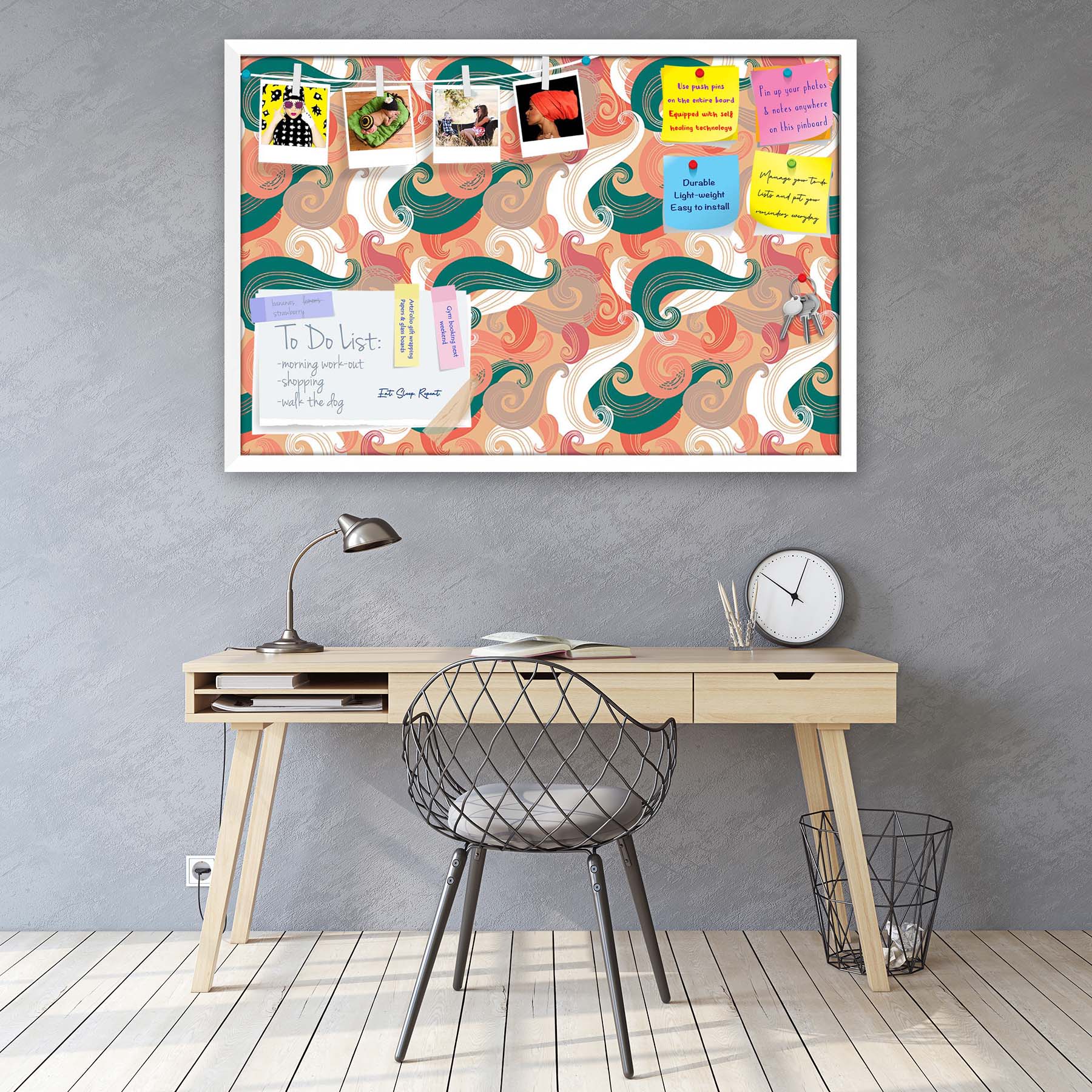 Colorful Wave Bulletin Board Notice Pin Board Soft Board | Framed