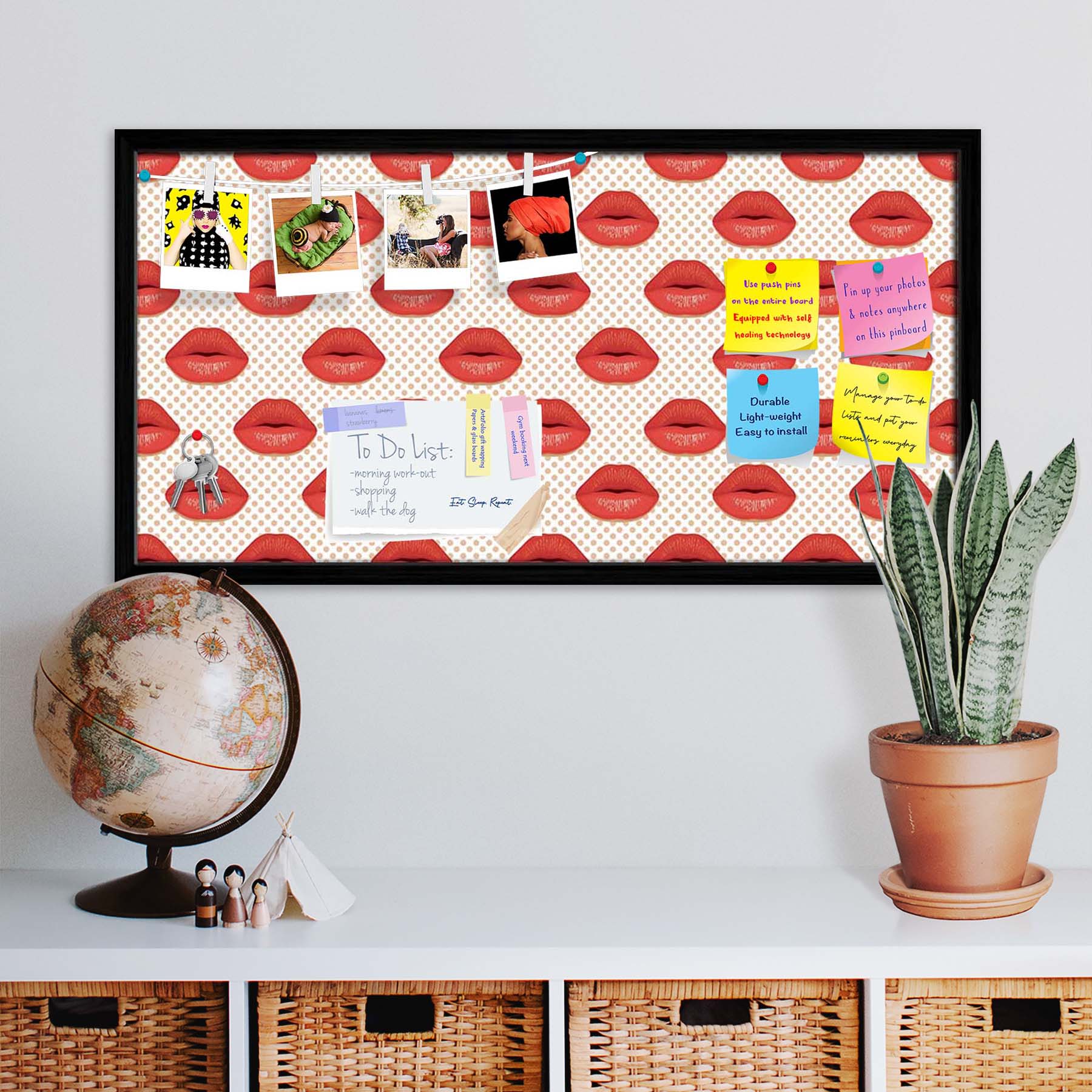 Red Lips Bulletin Board Notice Pin Board Soft Board | Framed