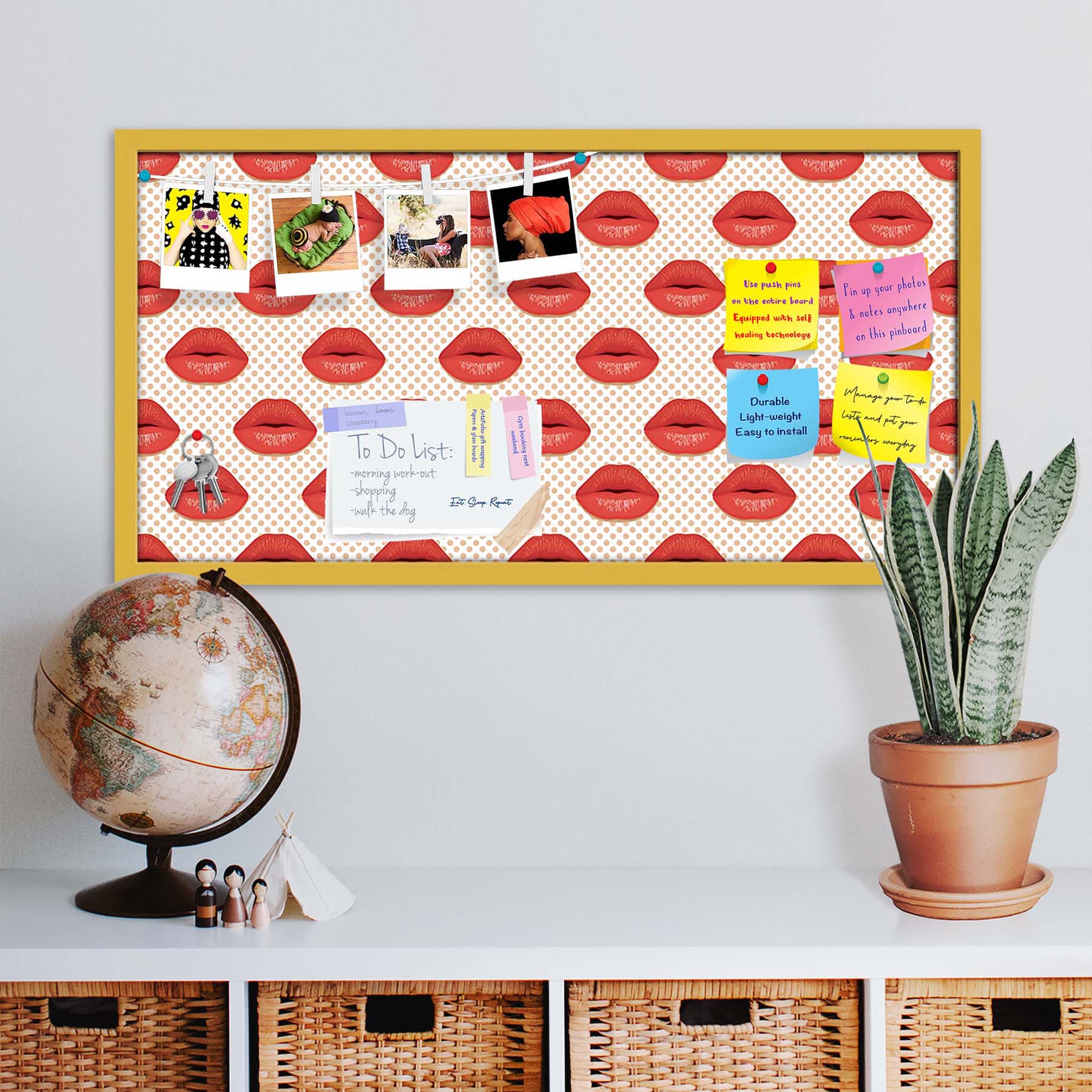 Red Lips Bulletin Board Notice Pin Board Soft Board | Framed
