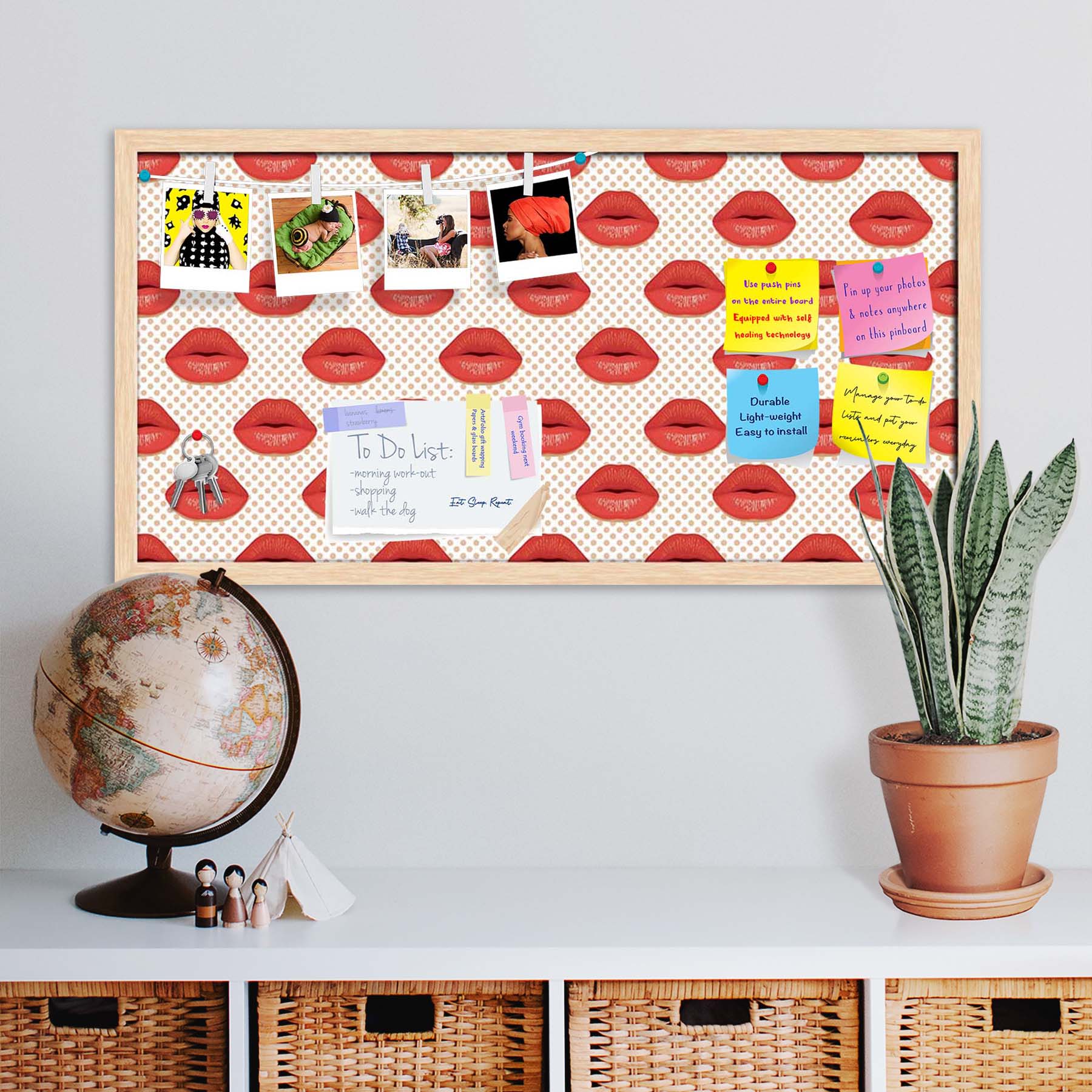Red Lips Bulletin Board Notice Pin Board Soft Board | Framed