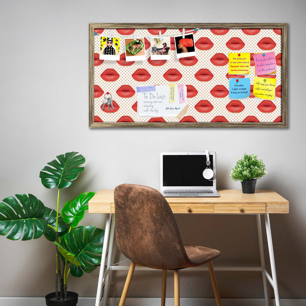 Red Lips Bulletin Board Notice Pin Board Soft Board | Framed