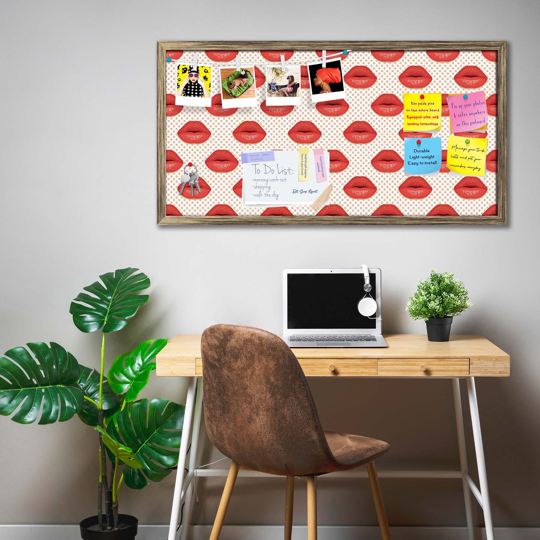 Red Lips Bulletin Board Notice Pin Board Soft Board | Framed