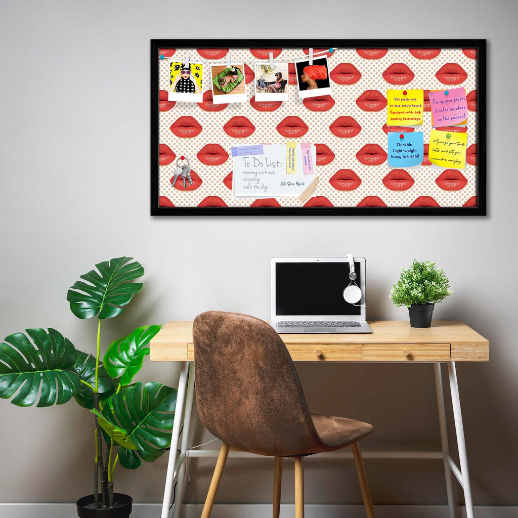 Red Lips Bulletin Board Notice Pin Board Soft Board | Framed