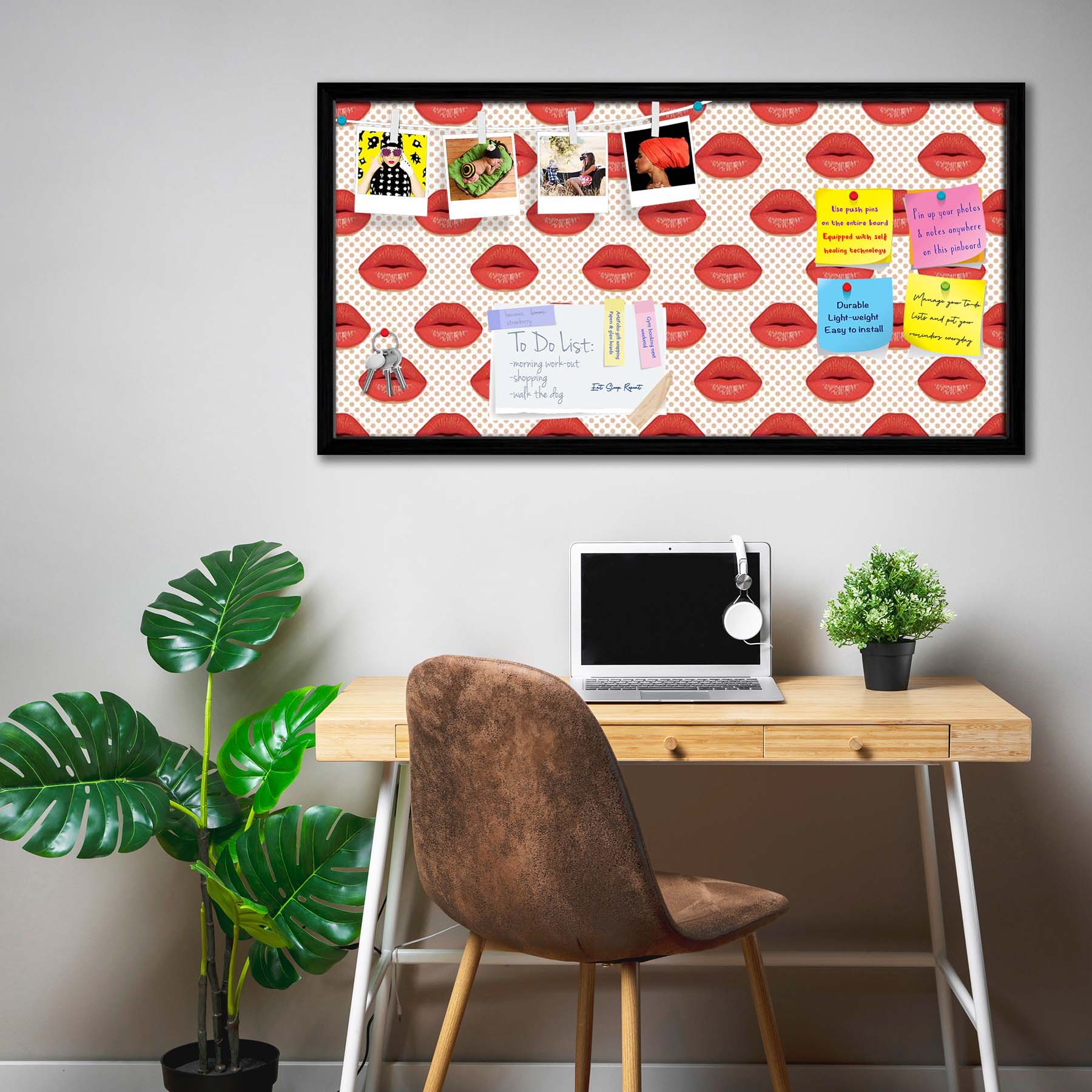 Red Lips Bulletin Board Notice Pin Board Soft Board | Framed
