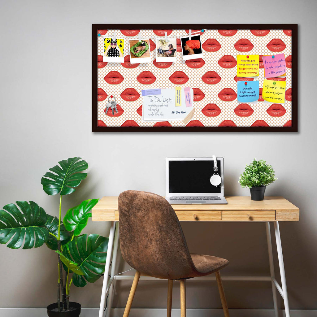 Red Lips Bulletin Board Notice Pin Board Soft Board | Framed