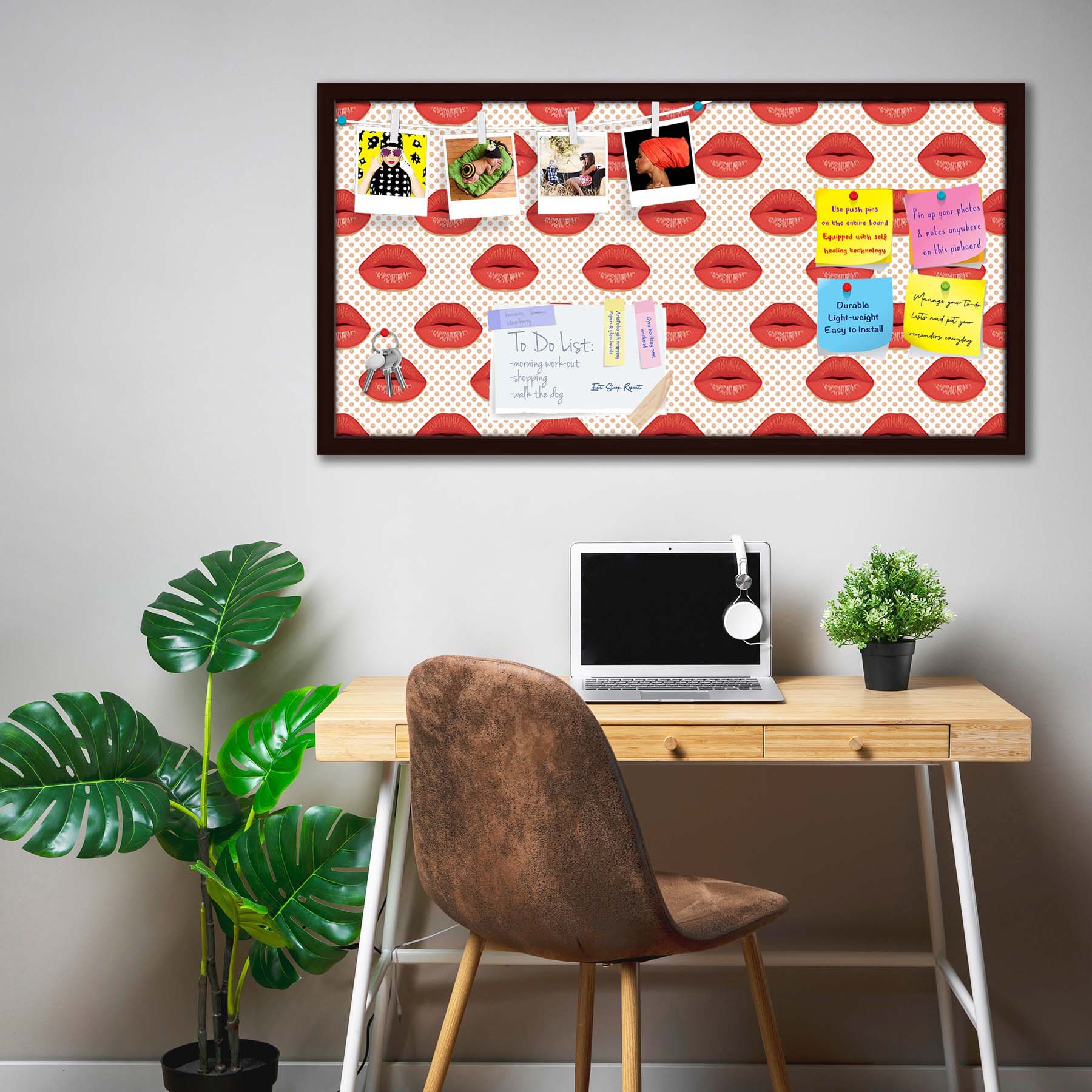 Red Lips Bulletin Board Notice Pin Board Soft Board | Framed