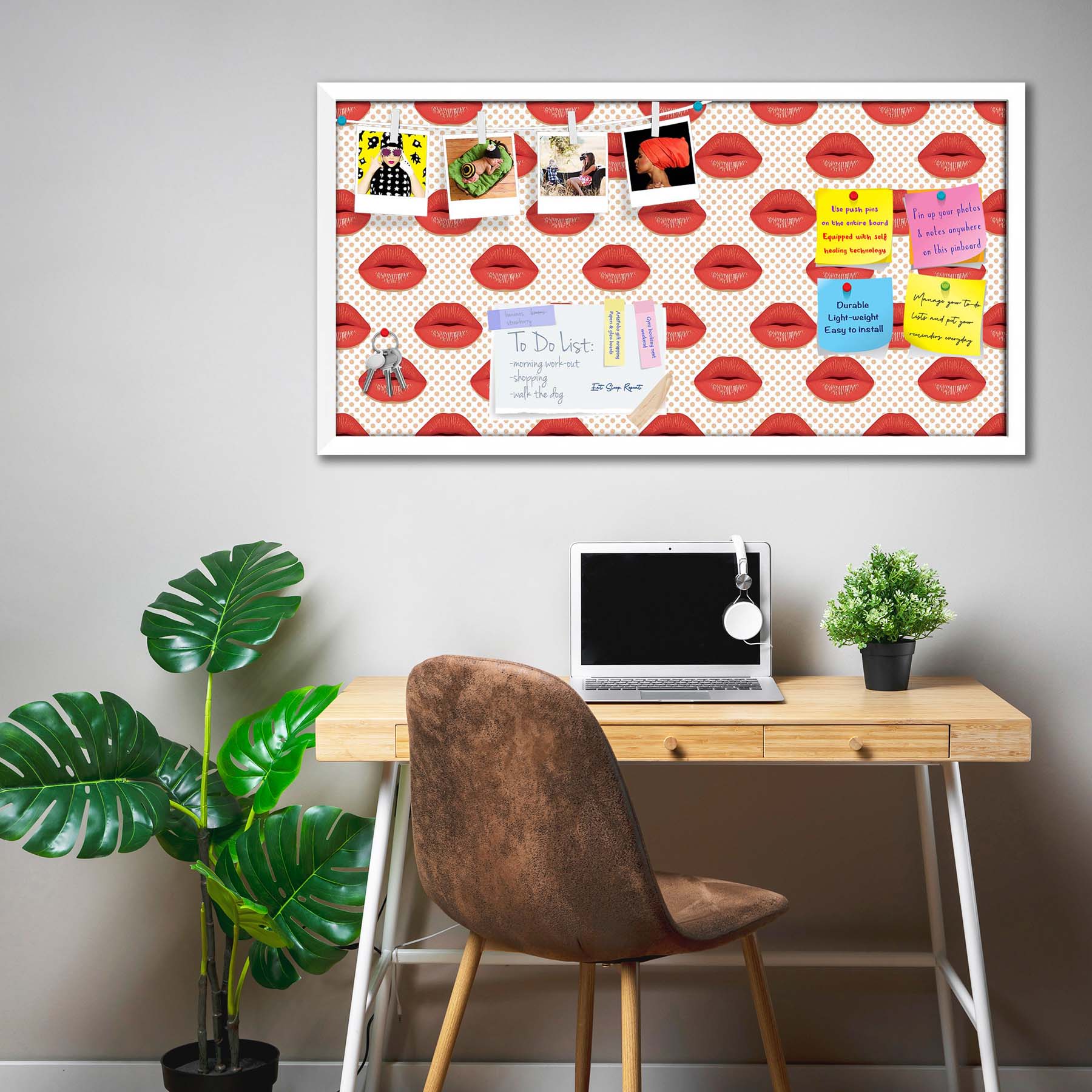 Red Lips Bulletin Board Notice Pin Board Soft Board | Framed