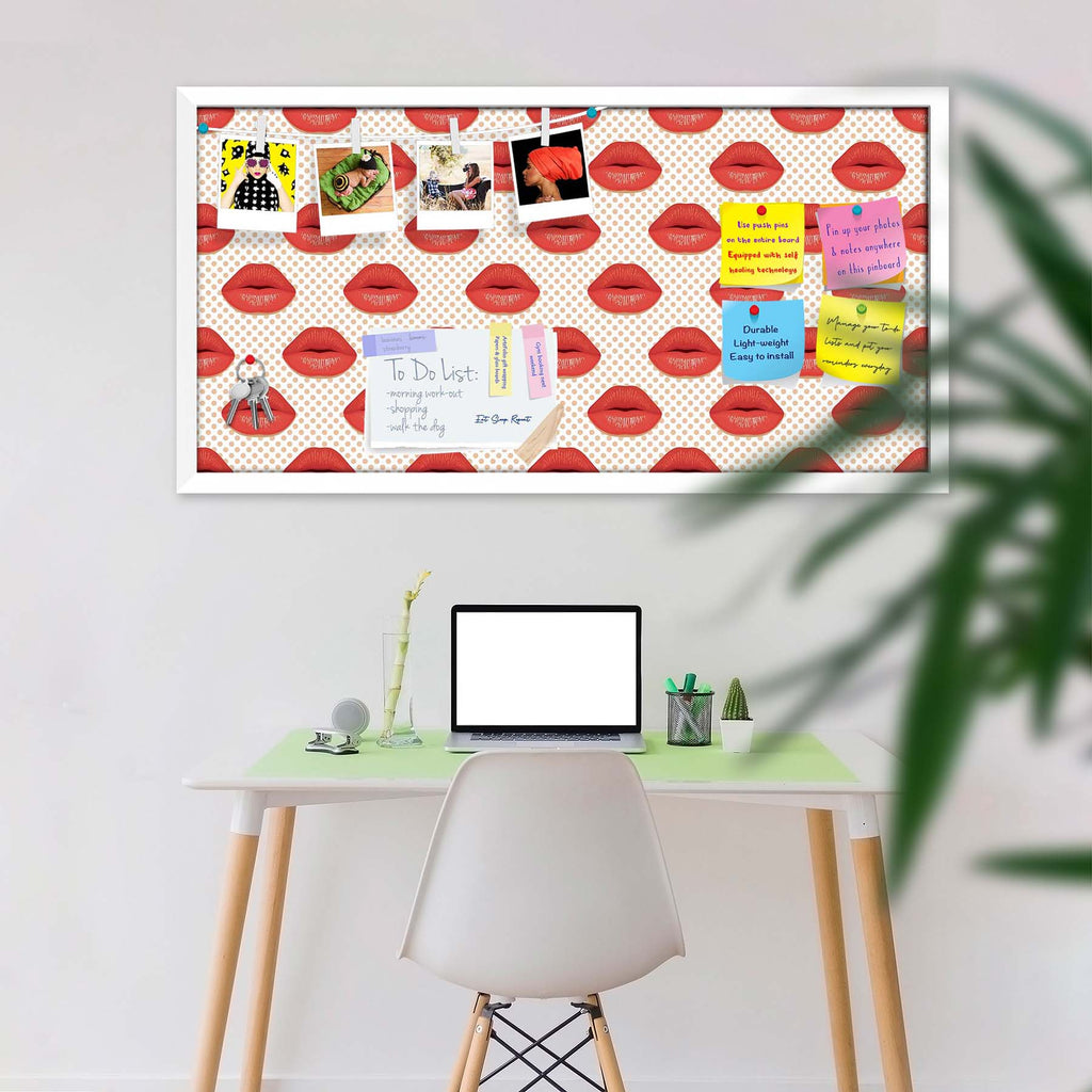Red Lips Bulletin Board Notice Pin Board Soft Board | Framed