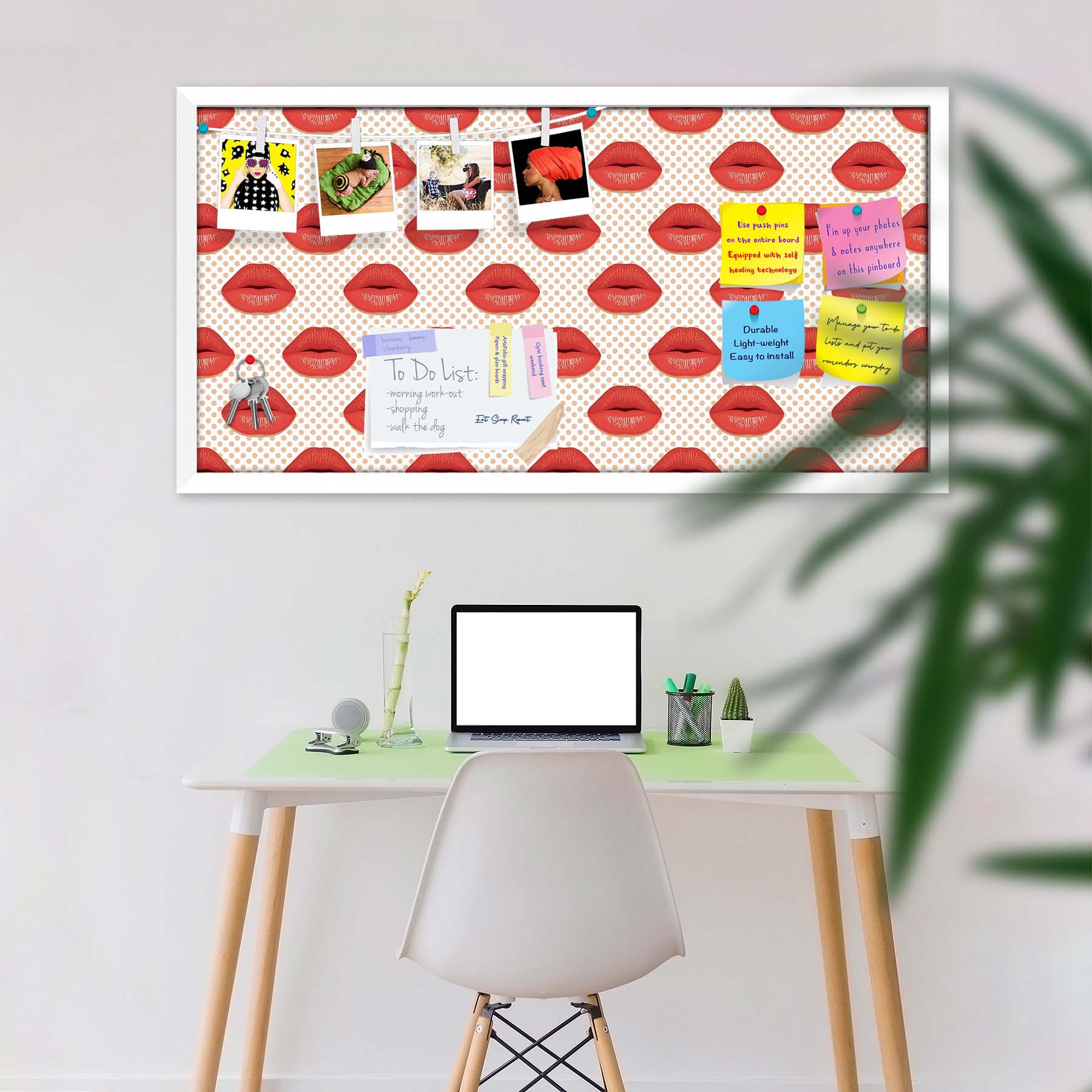 Red Lips Bulletin Board Notice Pin Board Soft Board | Framed