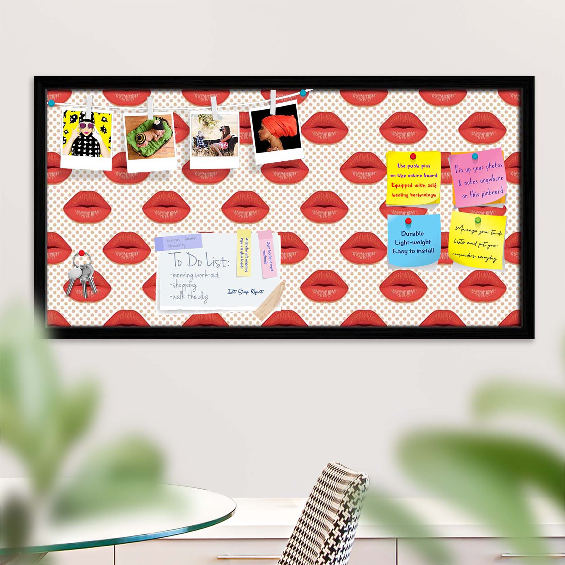 Red Lips Bulletin Board Notice Pin Board Soft Board | Framed
